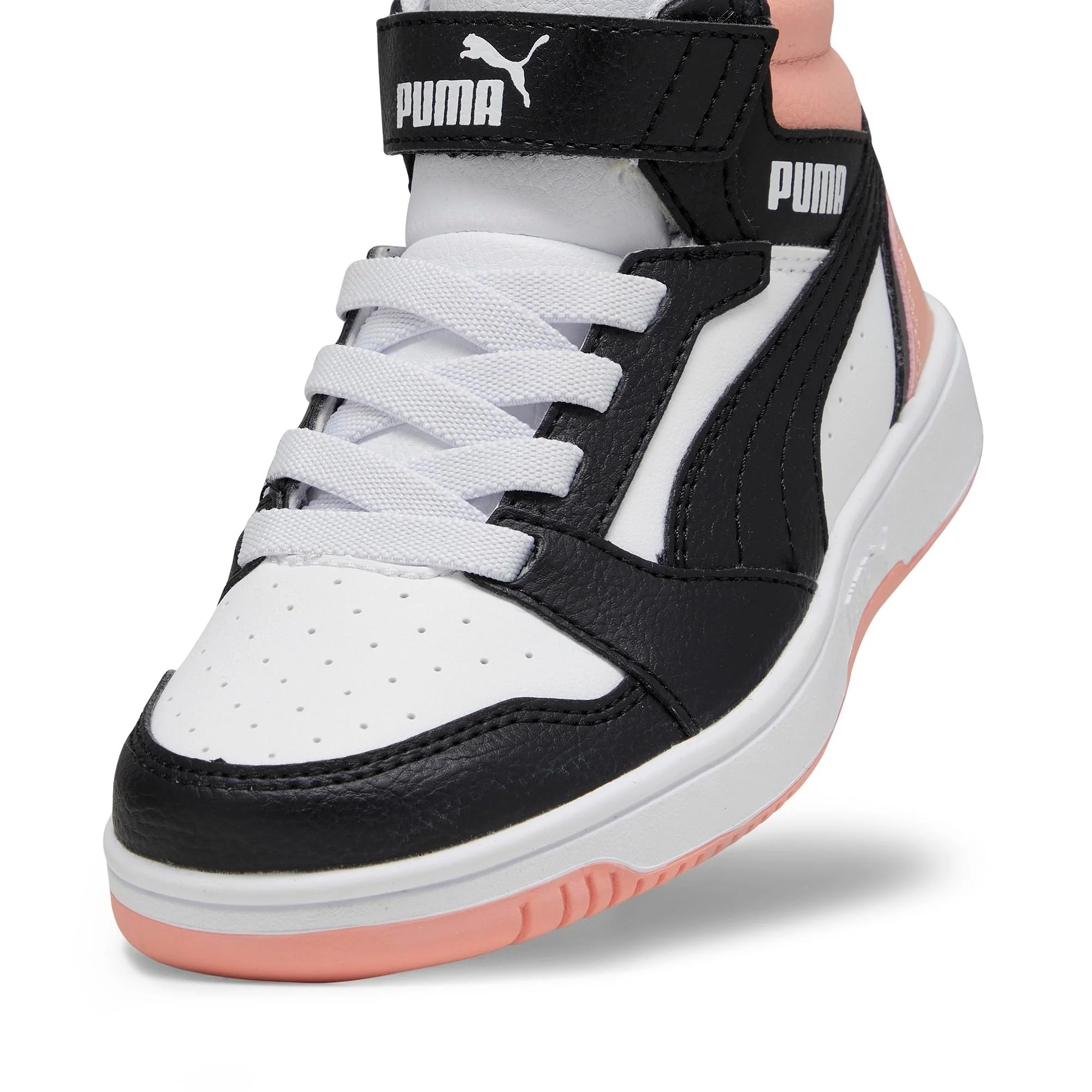 Sneakers alte bianche e rosa da bambina Puma Rebound v6 Mid AC+ PS - Image 6