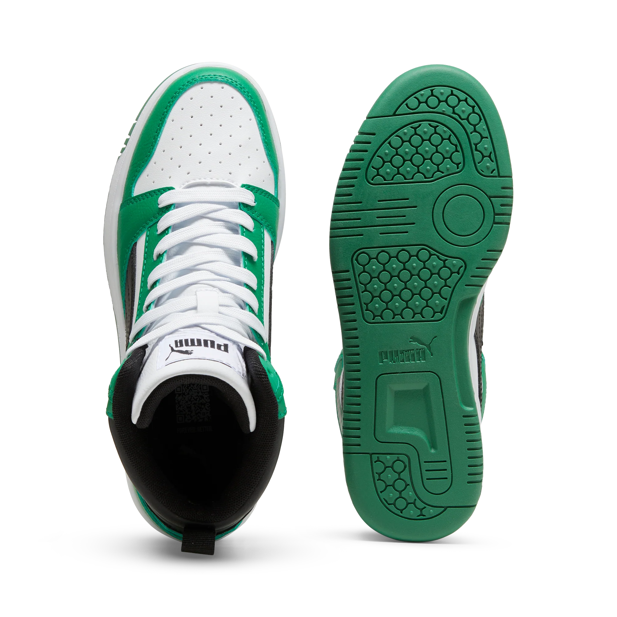 Sneakers alte bianche e verdi da ragazzo con dettagli neri Puma Rebound v6 Mid Jr - Image 4