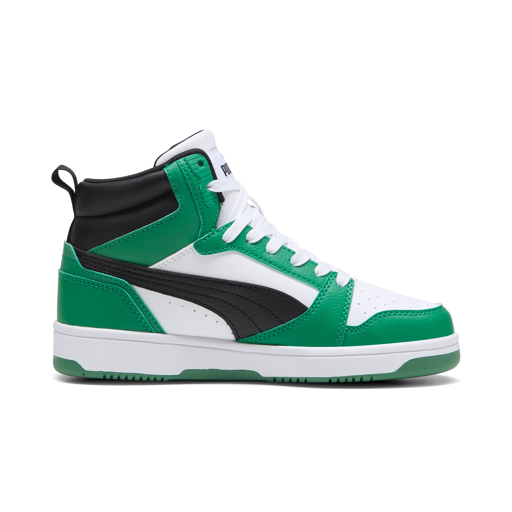 Sneakers alte bianche e verdi da ragazzo con dettagli neri Puma Rebound v6 Mid Jr - Image 5