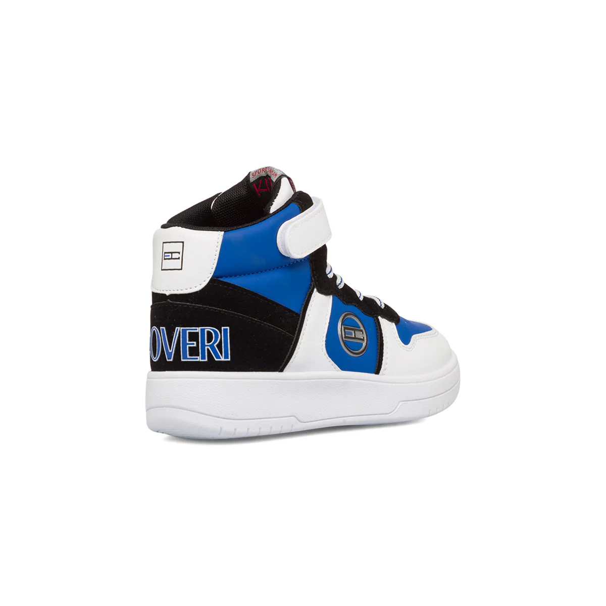 Sneakers alte bianche, nere e blu da bambino con logo laterale Enrico Coveri - Image 3