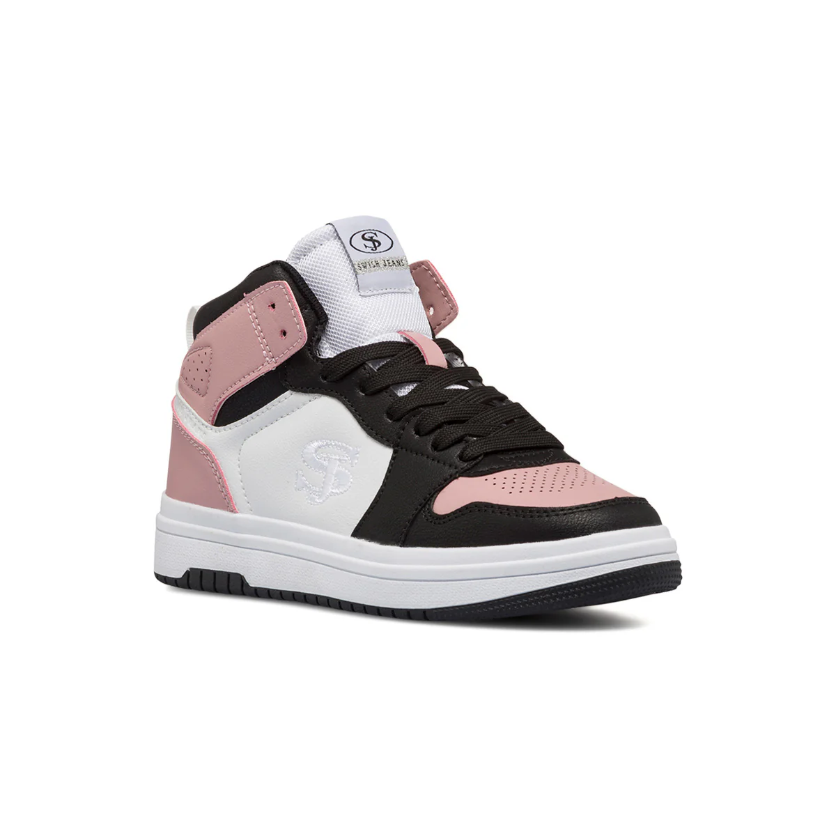 Sneakers alte bianche, rosa e nere da donna con logo laterale Swish Jeans - Image 2