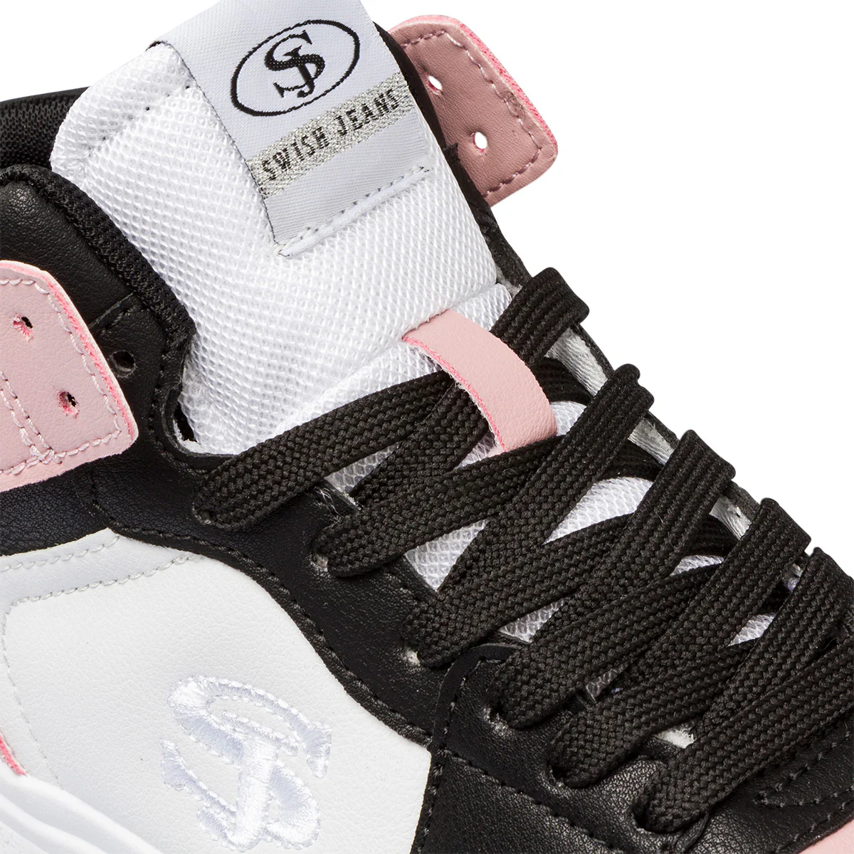 Sneakers alte bianche, rosa e nere da donna con logo laterale Swish Jeans - Image 6