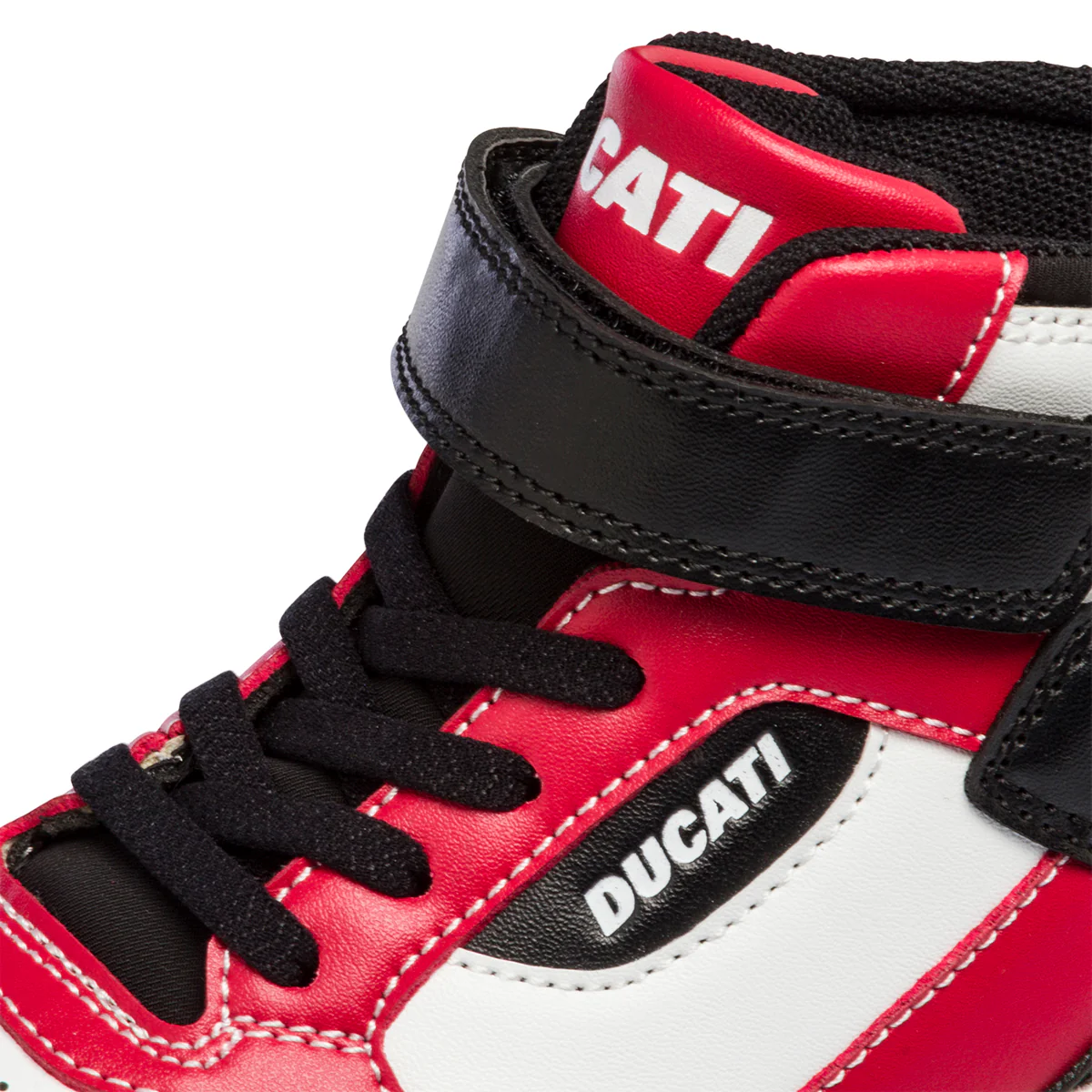 Sneakers alte bianche, rosse e nere da bambino con logo laterale Ducati - Image 7