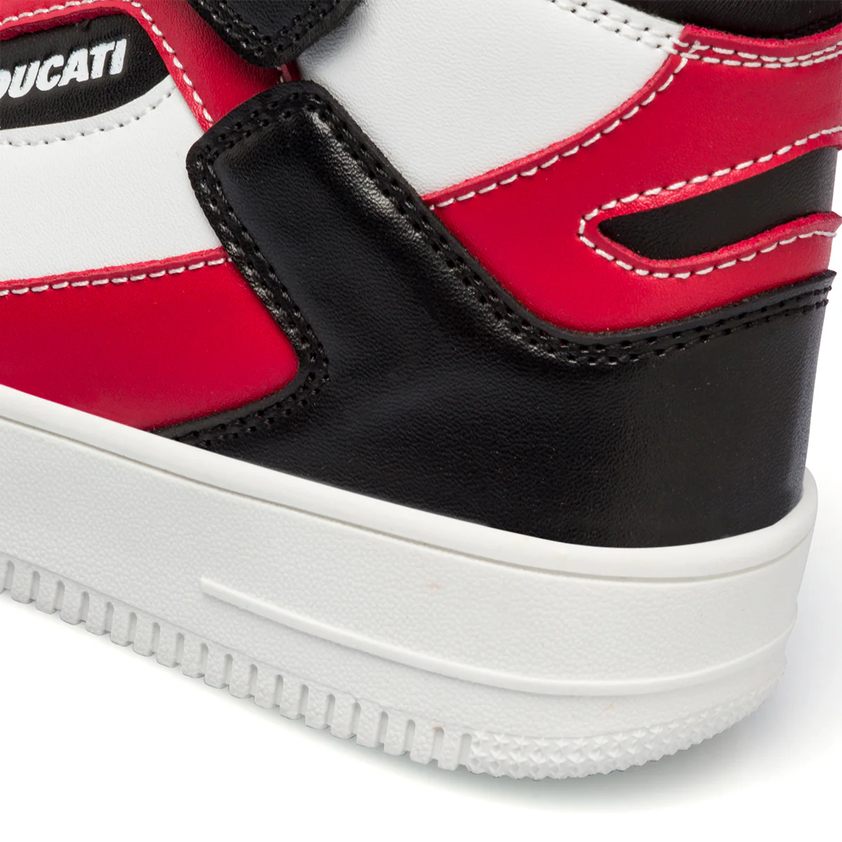Sneakers alte bianche, rosse e nere da bambino con logo laterale Ducati - Image 8