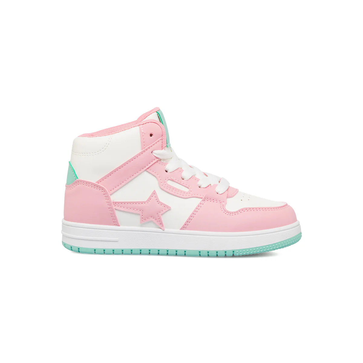 Sneakers alte bianco da ragazza Le Scarpe di Alice con dettagli rosa e turchese