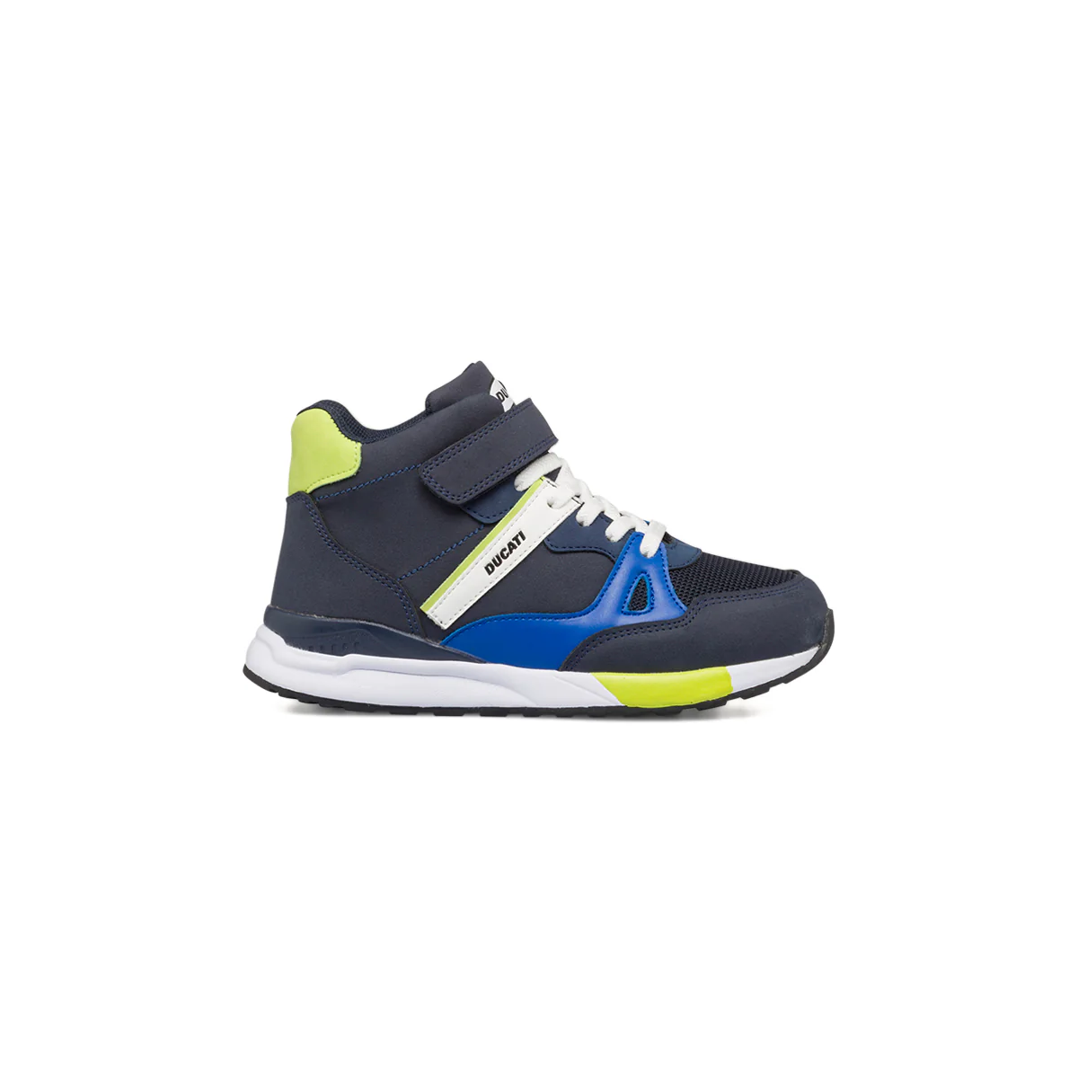 Sneakers alte blu da bambino con dettagli verdi e bianchi Ducati