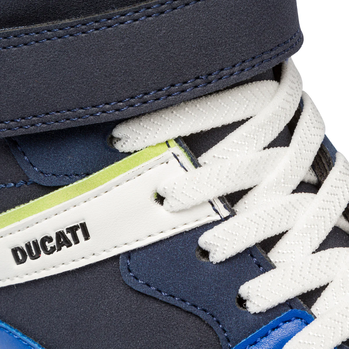 Sneakers alte blu da bambino con dettagli verdi e bianchi Ducati - Image 6