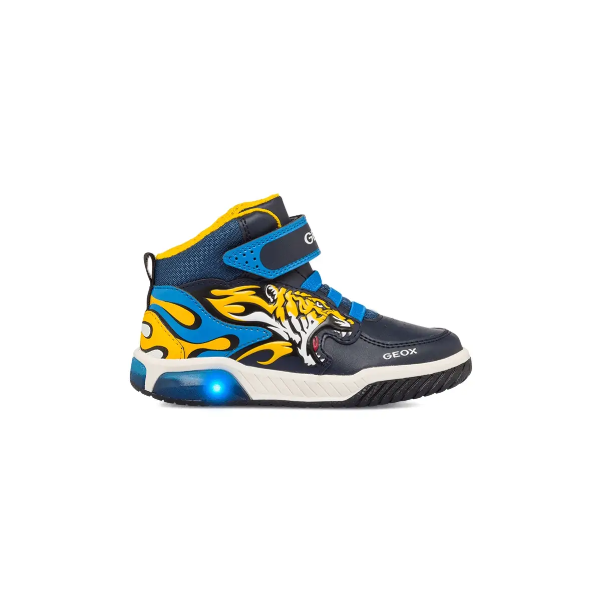 Sneakers alte blu da bambino con luci nella suola Geox Inek