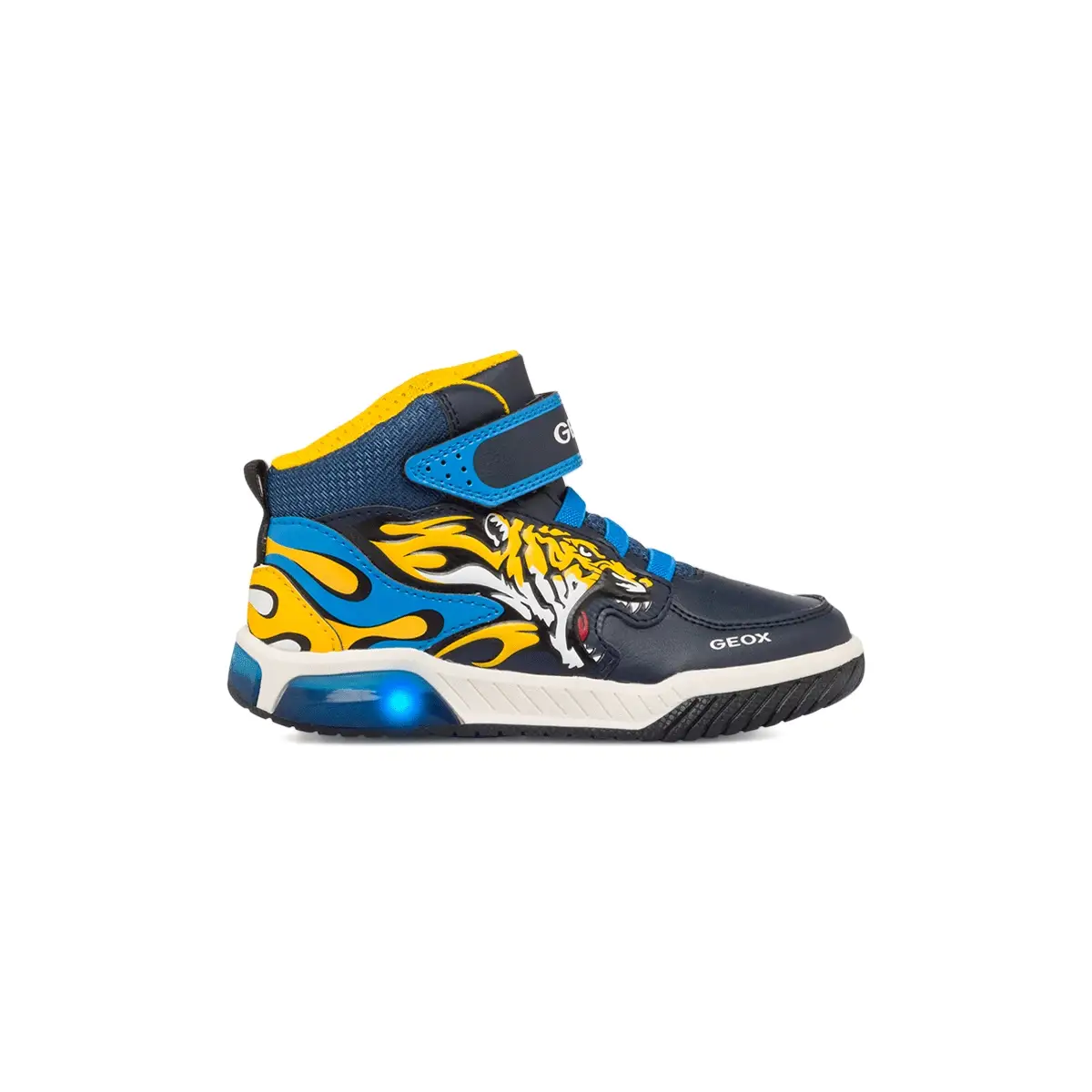 Sneakers alte blu da bambino con luci nella suola Geox Inek