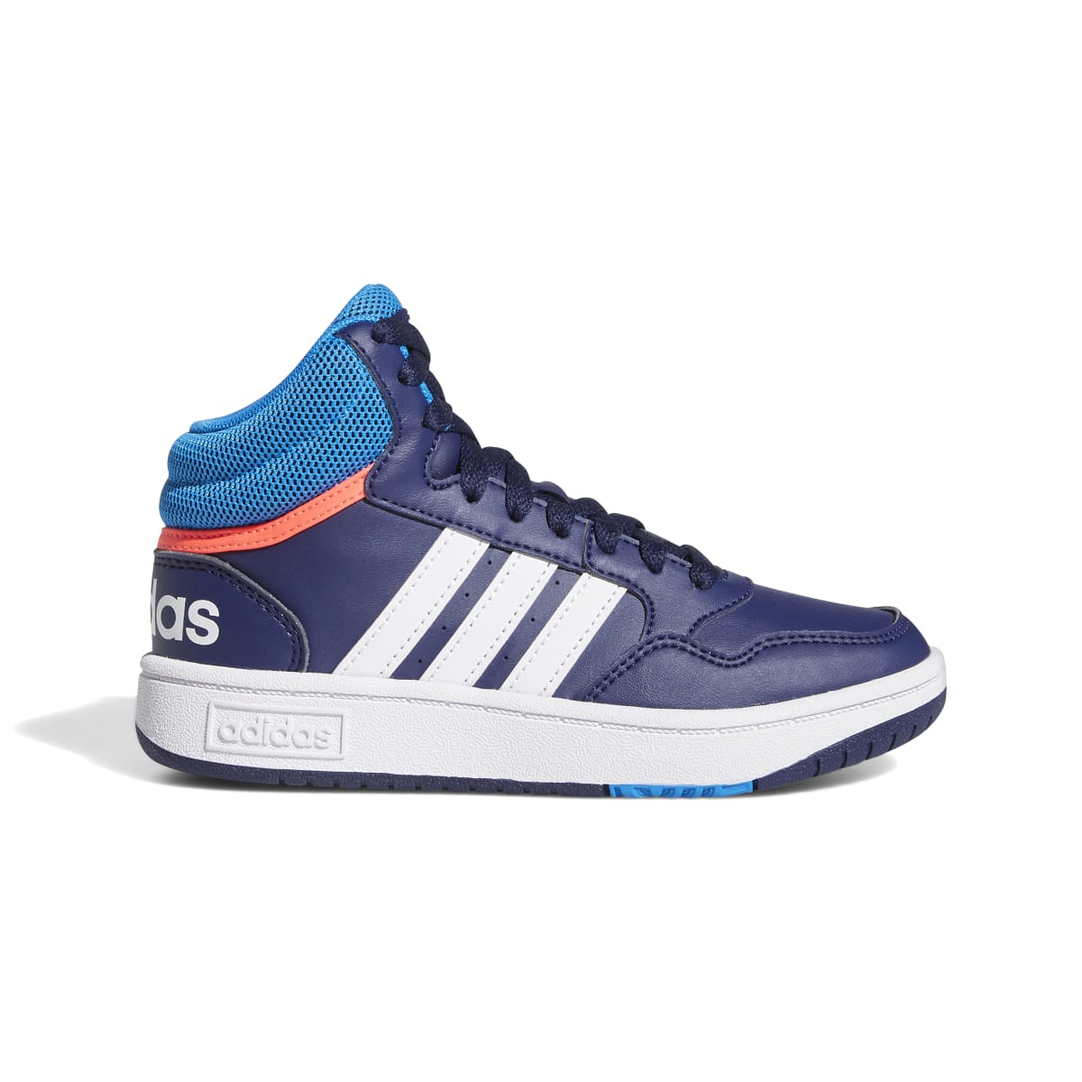 Sneakers alte blu da bambino con strisce a contrasto bianche adidas Hoops Mid 3.0 K
