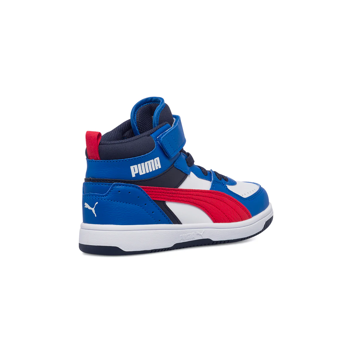 Sneakers alte blu e bianche da bambino con logo laterale Puma Rebound Joy Blocked AC PS - Image 3