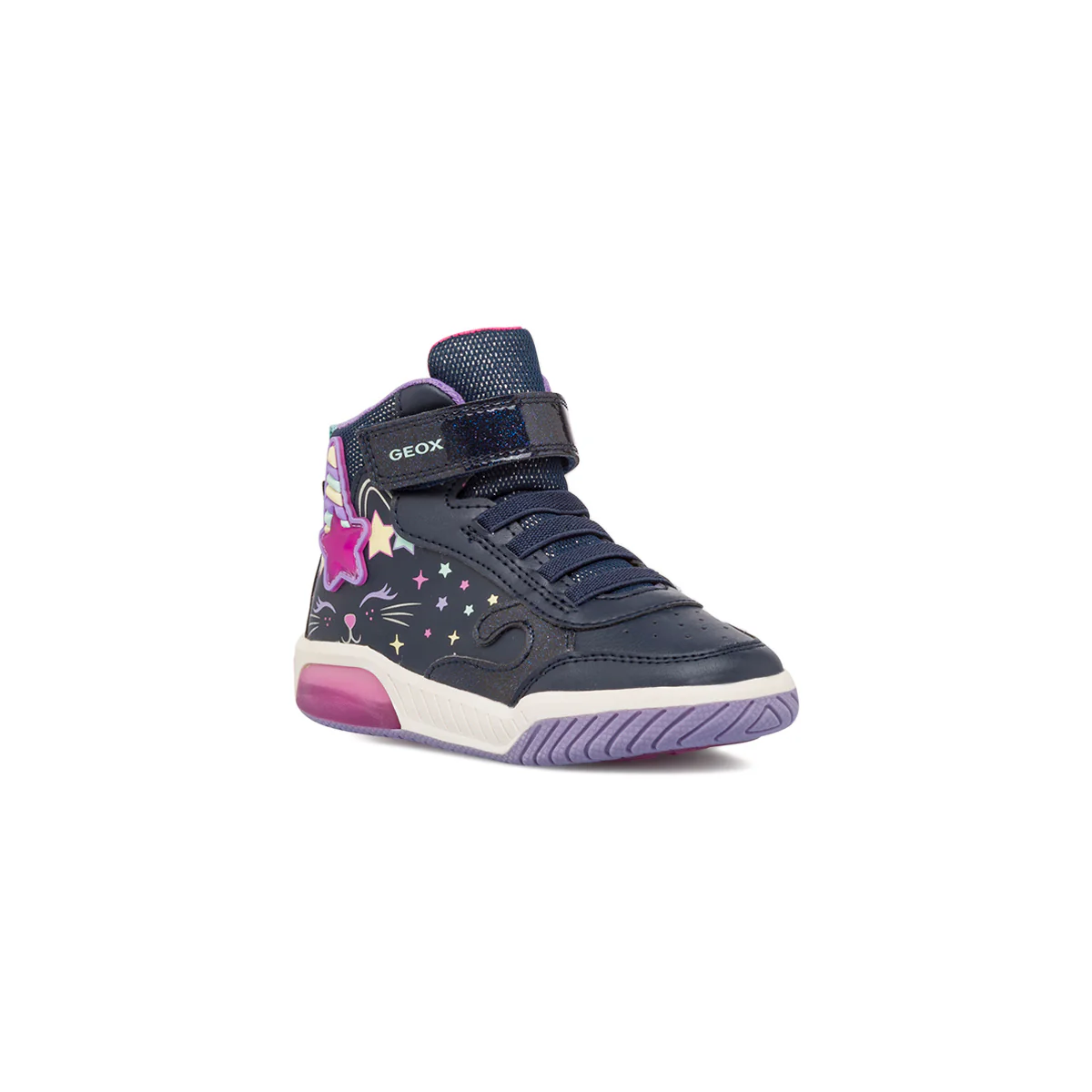 Sneakers alte blu e lilla da ragazza con luci nella suola Geox - Image 2