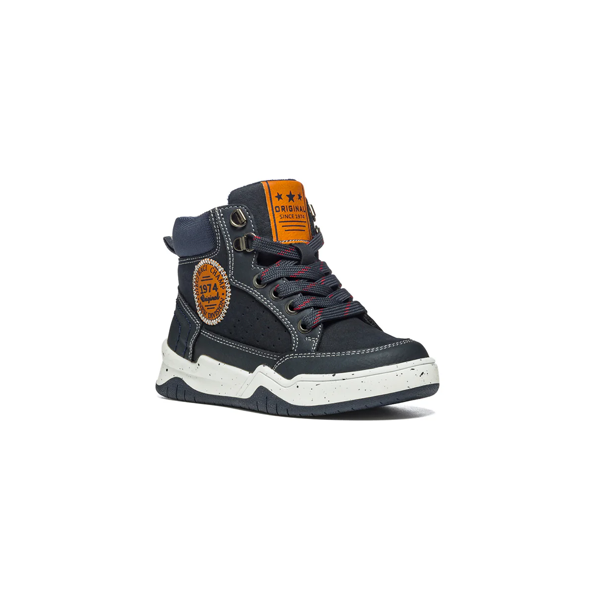 Sneakers alte blu navy con lacci bicolore e patch laterale Birilli & Monelli - Image 2