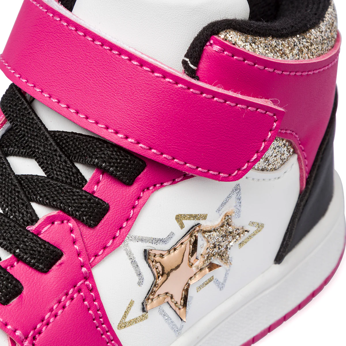 Sneakers alte da bambina bianche e fucsia con inserti neri e glitter Le scarpe di Alice - Image 5