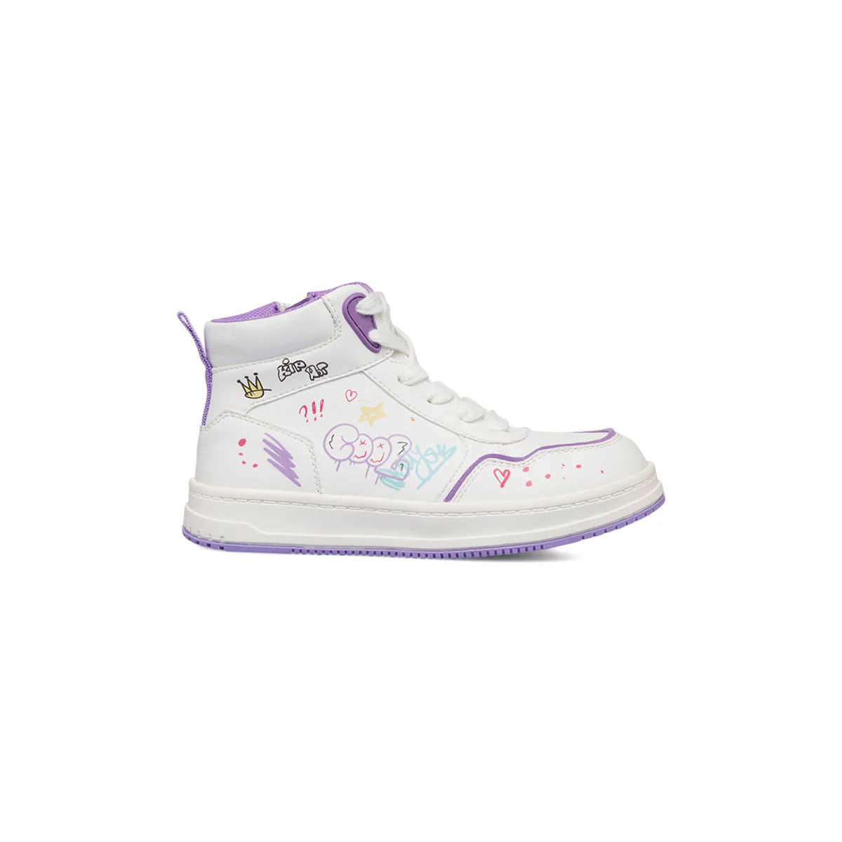 Sneakers alte da bambina bianche e lilla con stampe Le Scarpe di Alice