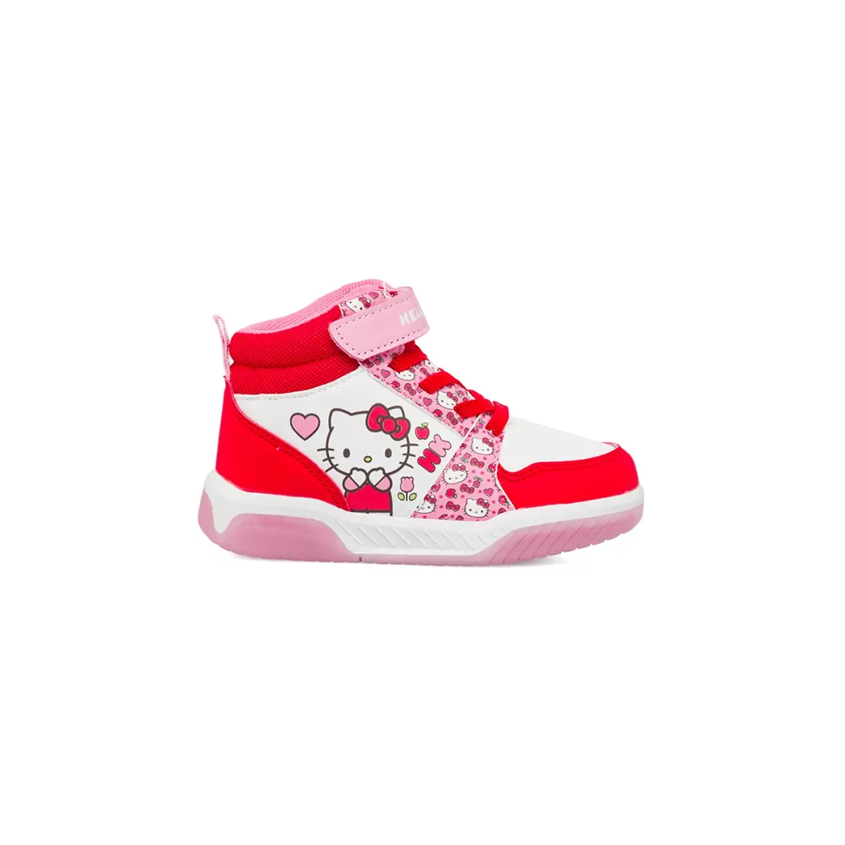 Sneakers alte da bambina bianche e rosse con luci Hello Kitty