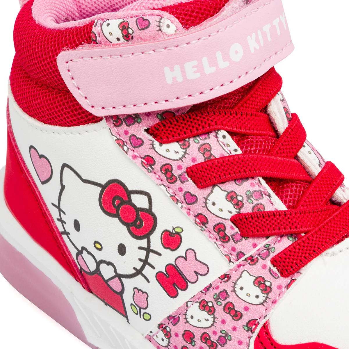 Sneakers alte da bambina bianche e rosse con luci Hello Kitty - Image 4
