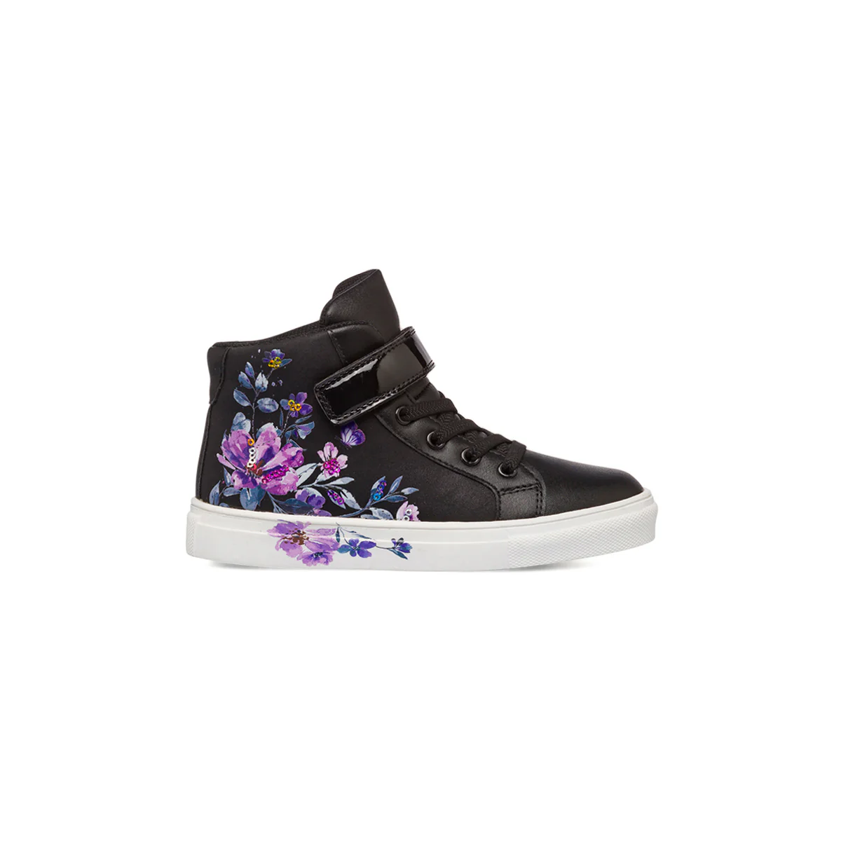 Sneakers alte da bambina nere con dettagli fiori Le Scarpe di Alice