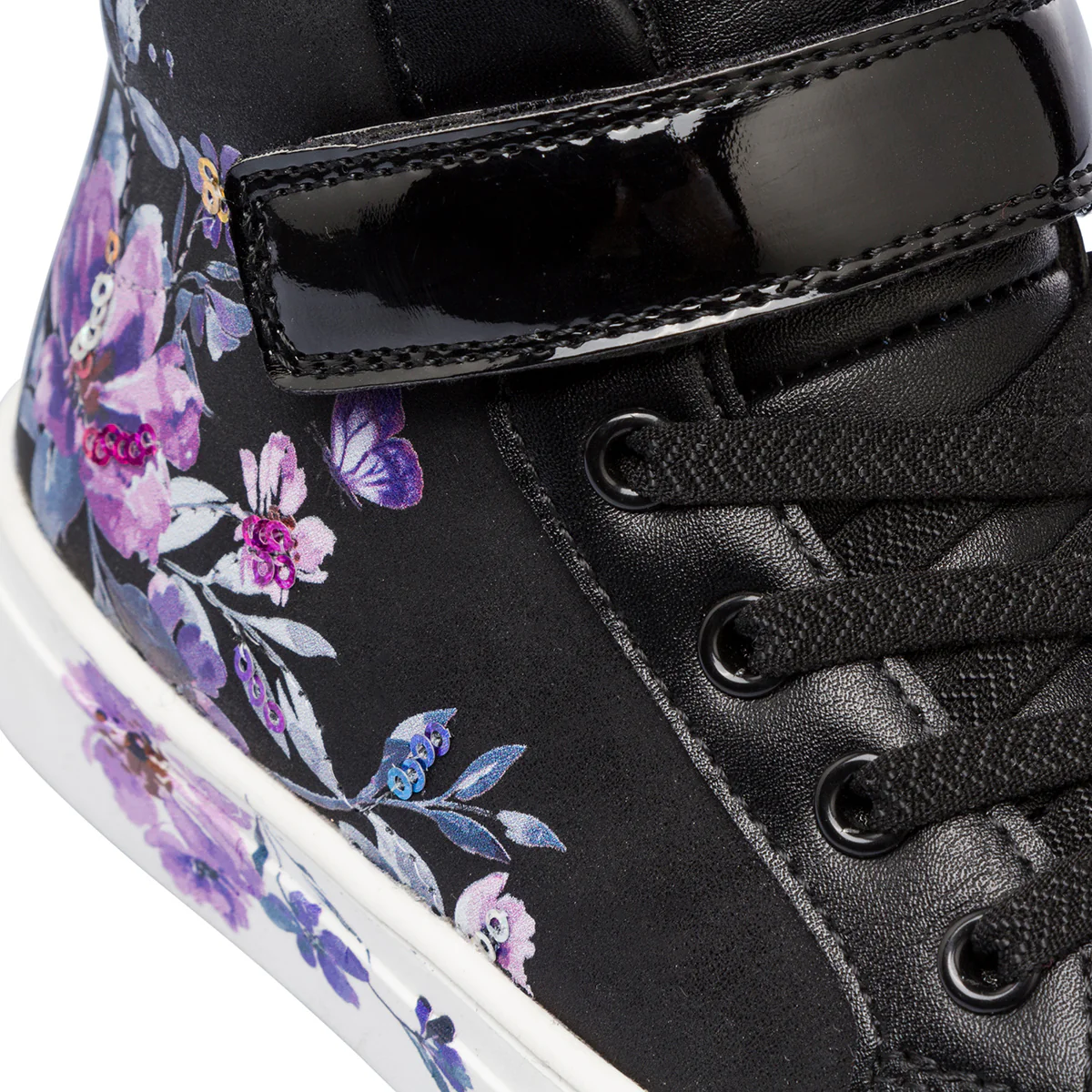 Sneakers alte da bambina nere con dettagli fiori Le Scarpe di Alice - Image 5