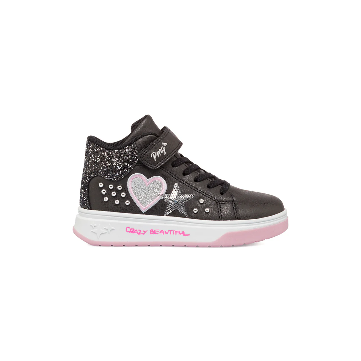 Sneakers alte  da bambina nere con dettagli glitter e borchie Primigi Glam