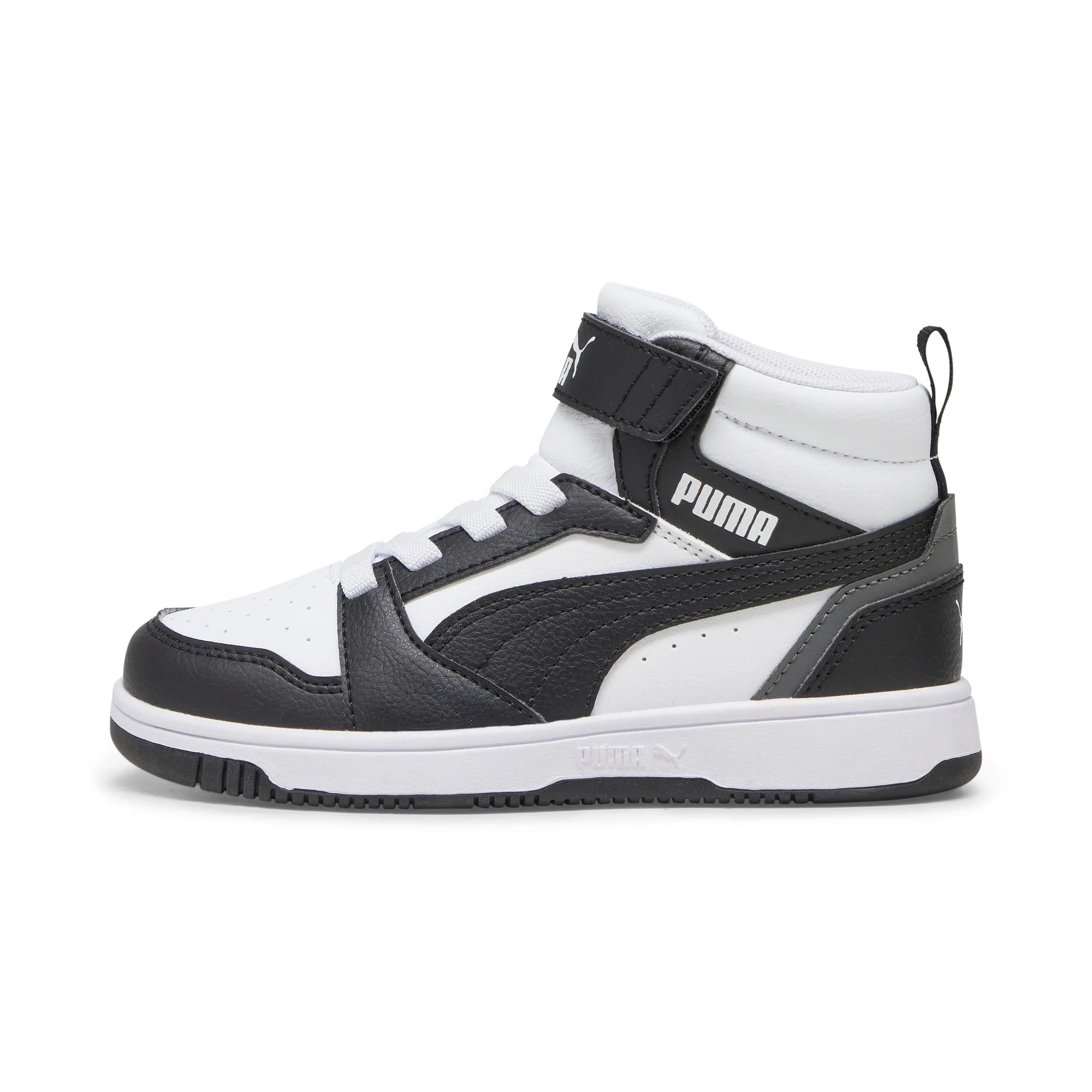 Sneakers alte da bambino bianche con dettagli neri e grigi Puma Rebound V6 - Image 3