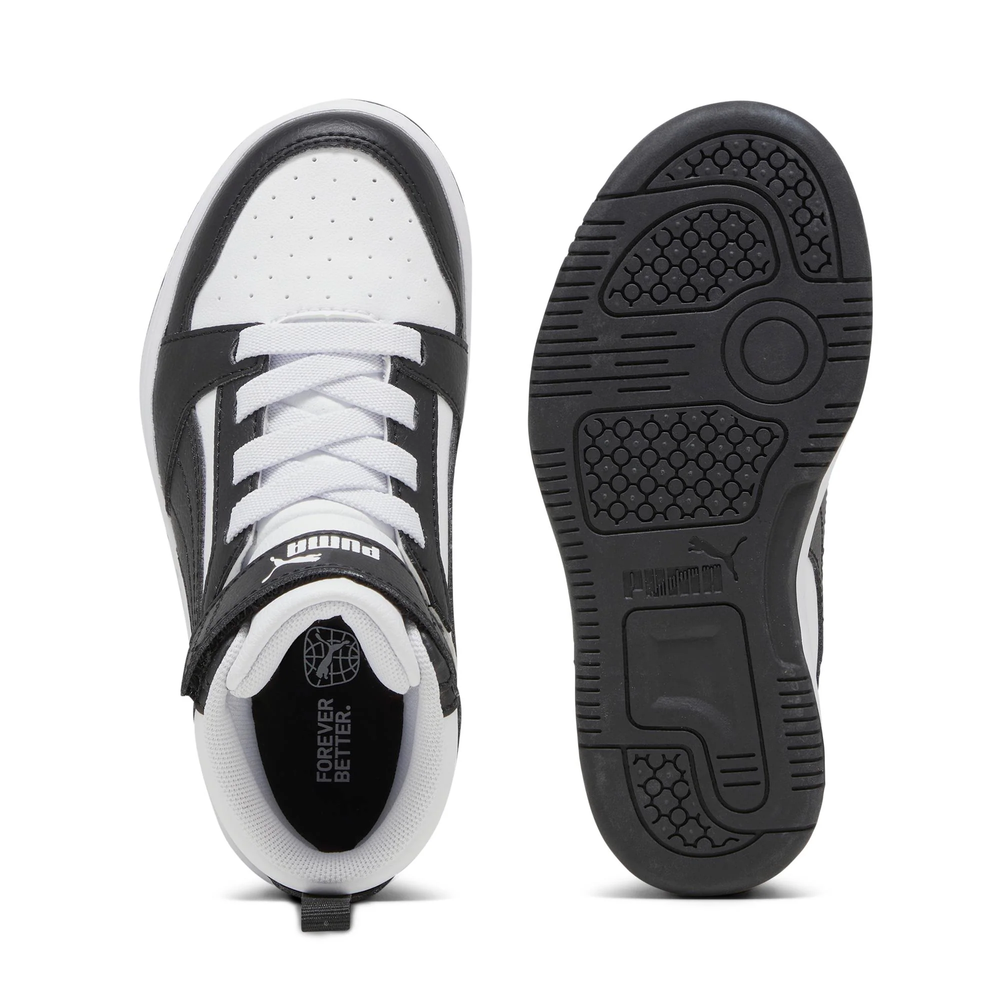 Sneakers alte da bambino bianche con dettagli neri e grigi Puma Rebound V6 - Image 4