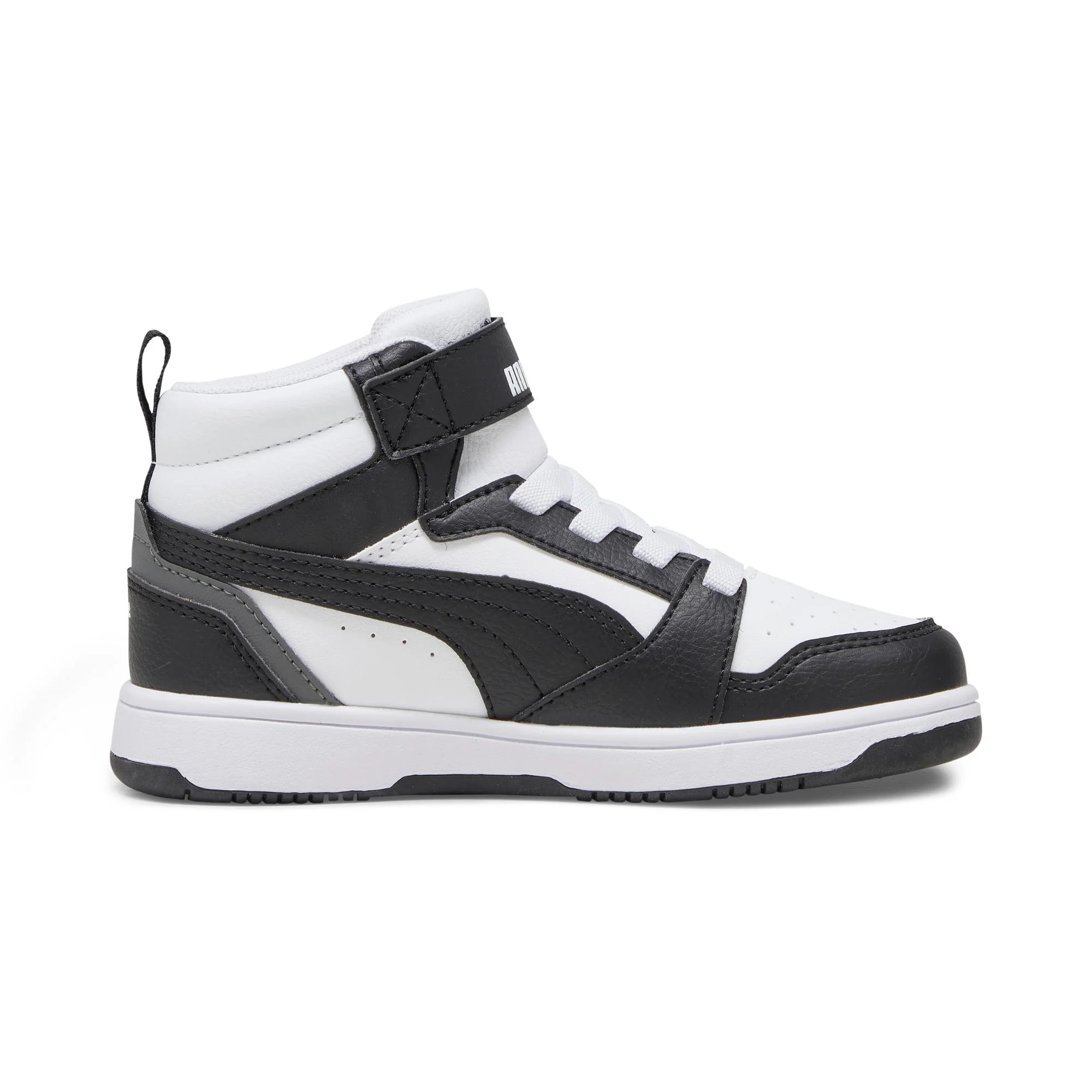 Sneakers alte da bambino bianche con dettagli neri e grigi Puma Rebound V6 - Image 5