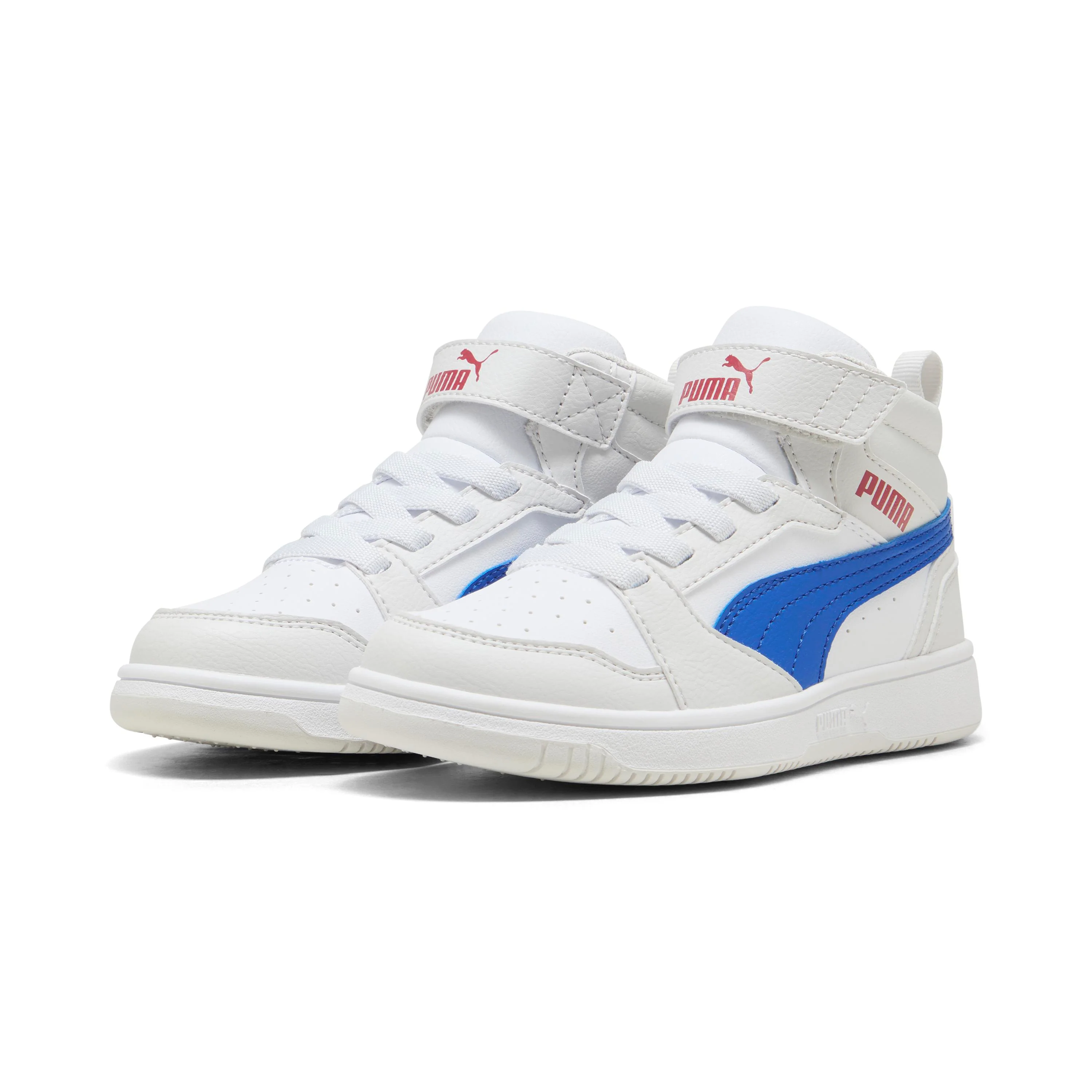 Sneakers alte da bambino bianche con dettaglio blu e con logo Puma Rebound V6 Mid
