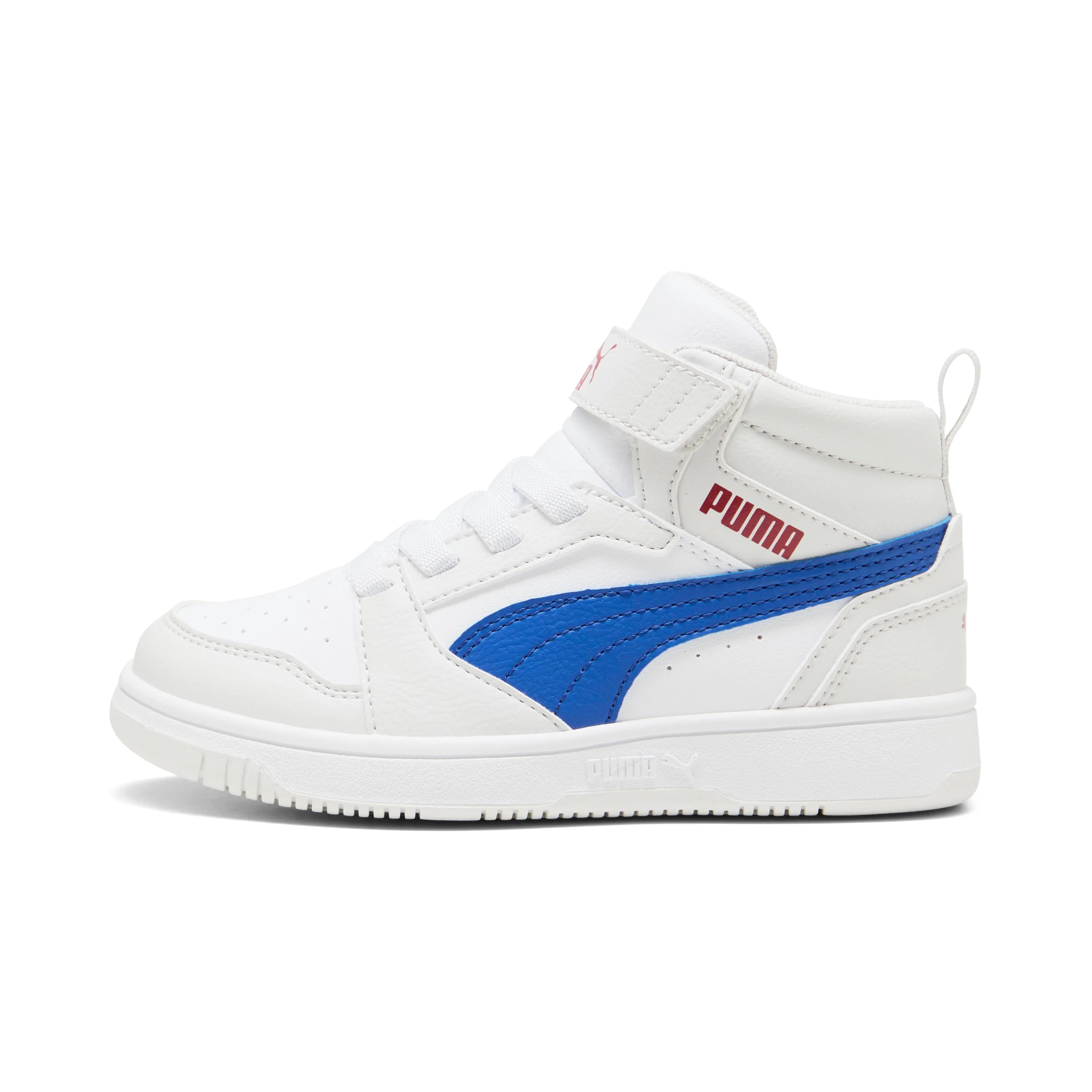 Sneakers alte da bambino bianche con dettaglio blu e con logo Puma Rebound V6 Mid - Image 2