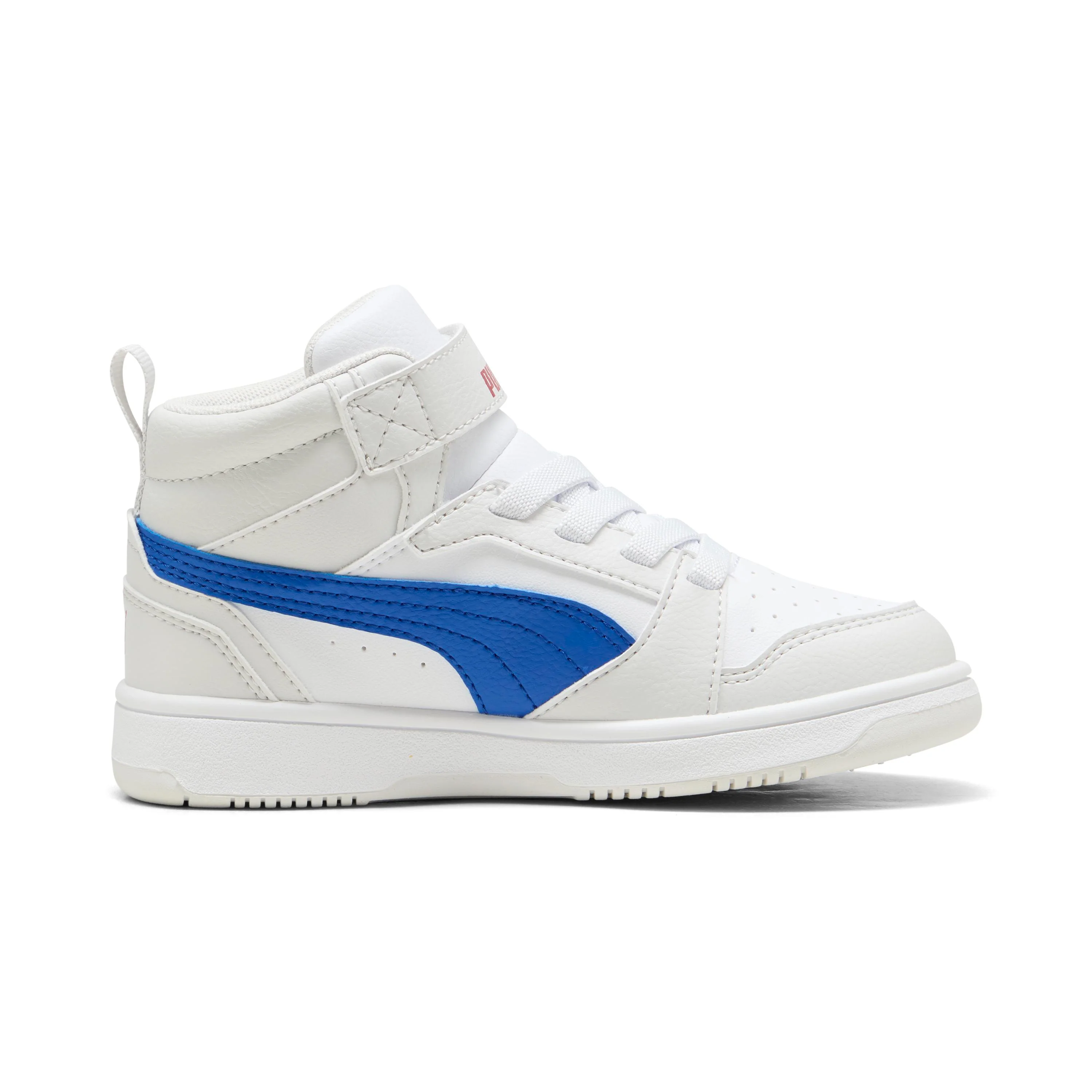 Sneakers alte da bambino bianche con dettaglio blu e con logo Puma Rebound V6 Mid - Image 4