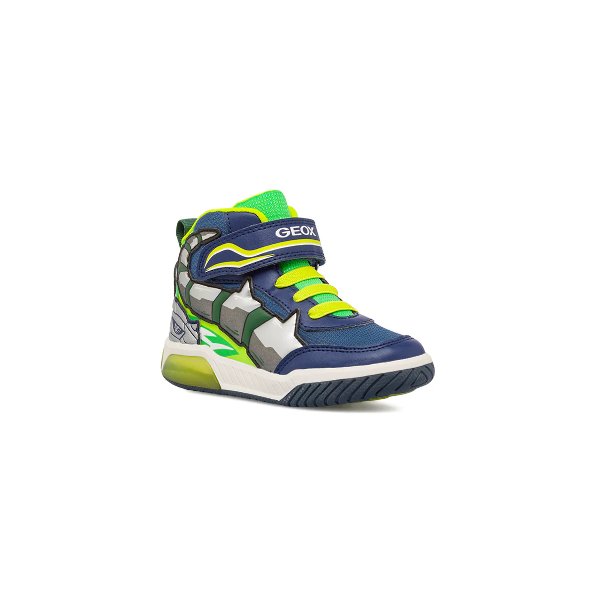 Sneakers alte da bambino blu e giallo fluo con luci Geox - Image 2
