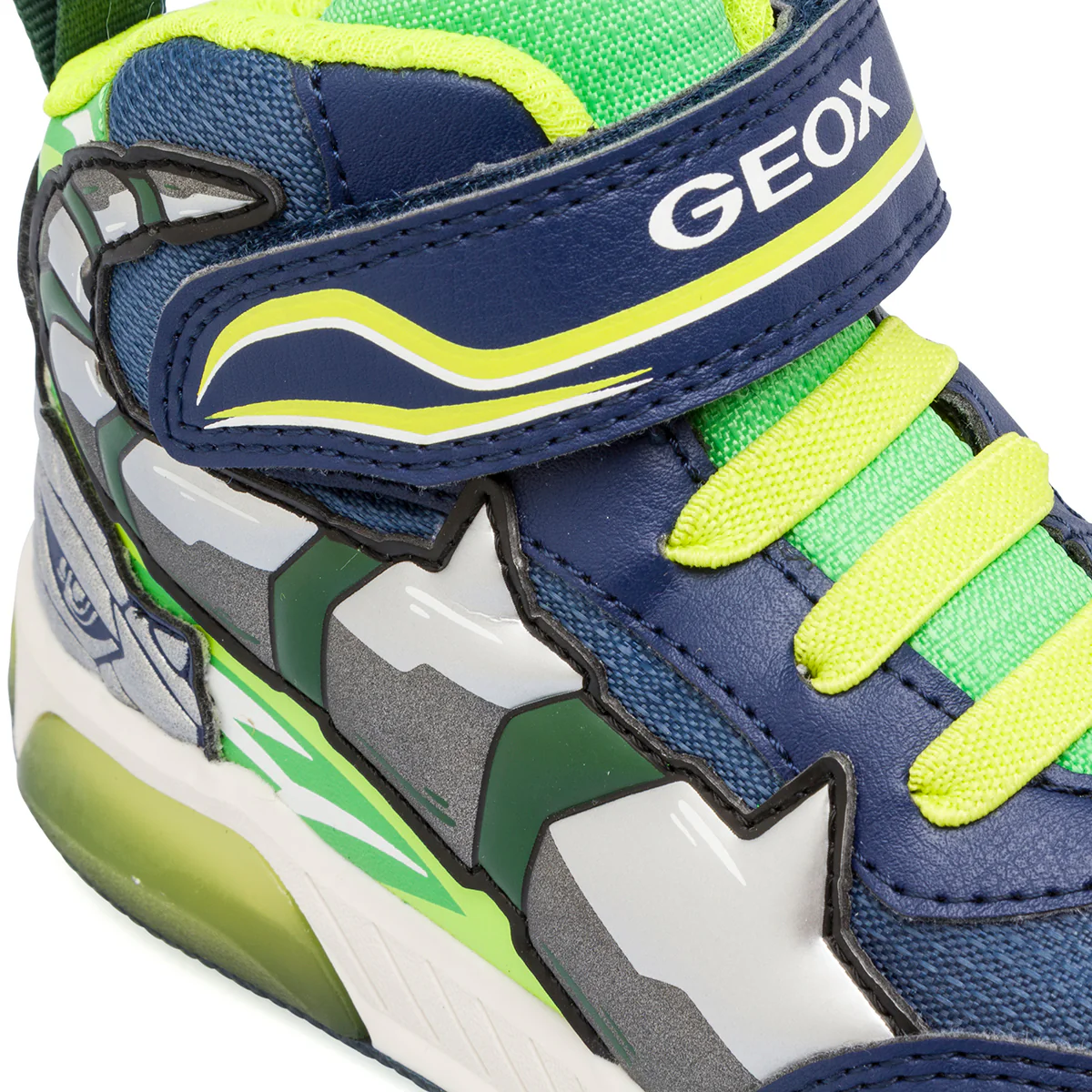 Sneakers alte da bambino blu e giallo fluo con luci Geox - Image 4