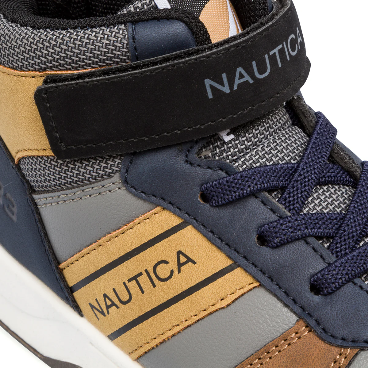 Sneakers alte da bambino grigie e blu navy con logo Nautica - Image 5