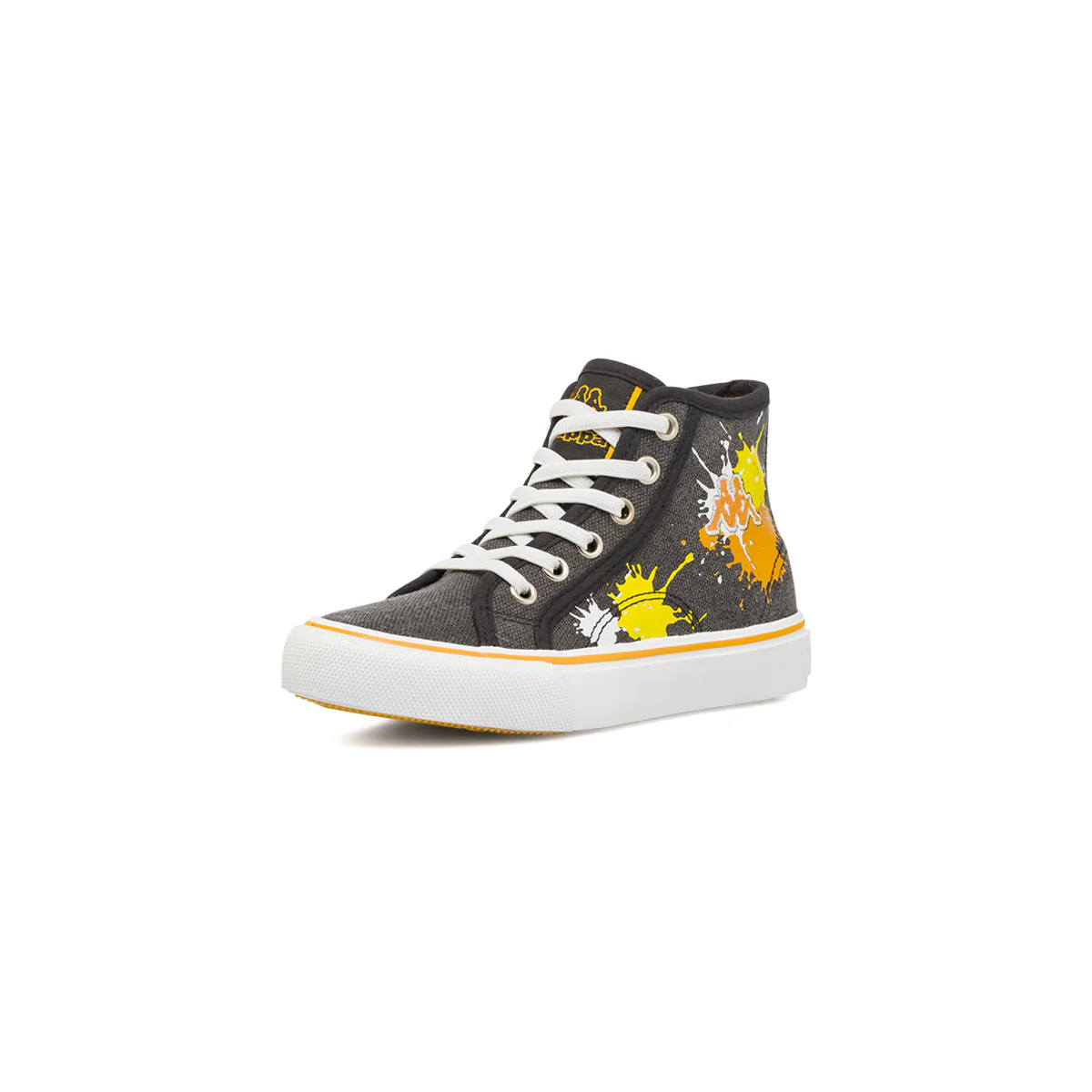 Sneakers alte da bambino nere Kappa in tessuto con inserti arancioni - Image 2