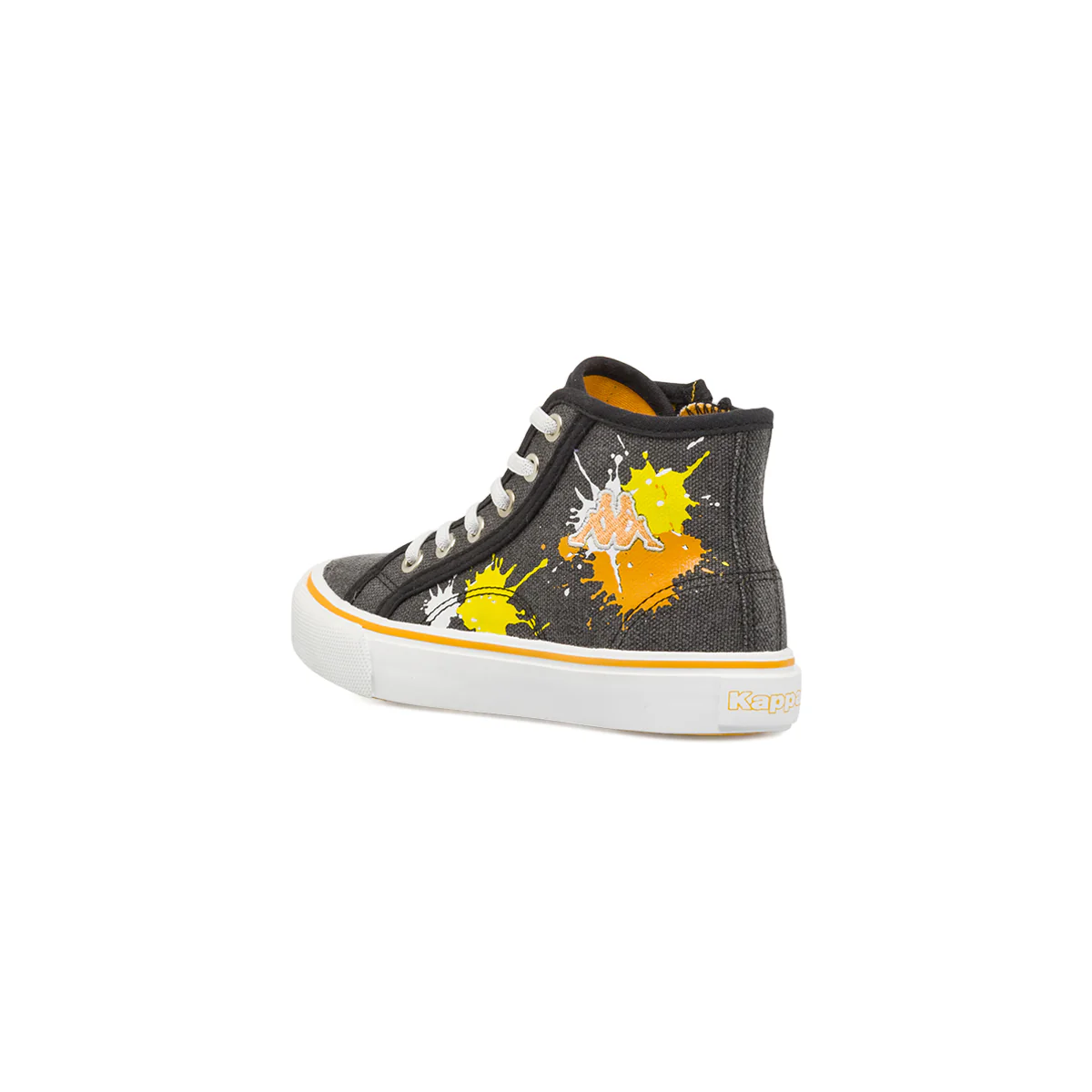 Sneakers alte da bambino nere Kappa in tessuto con inserti arancioni - Image 3