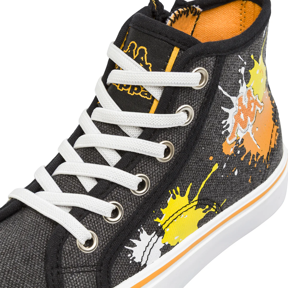 Sneakers alte da bambino nere Kappa in tessuto con inserti arancioni - Image 6
