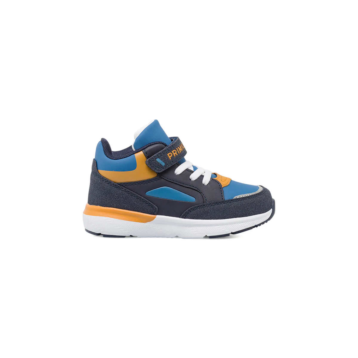 Sneakers alte da bambino Primigi blu navy e ocra con strappo