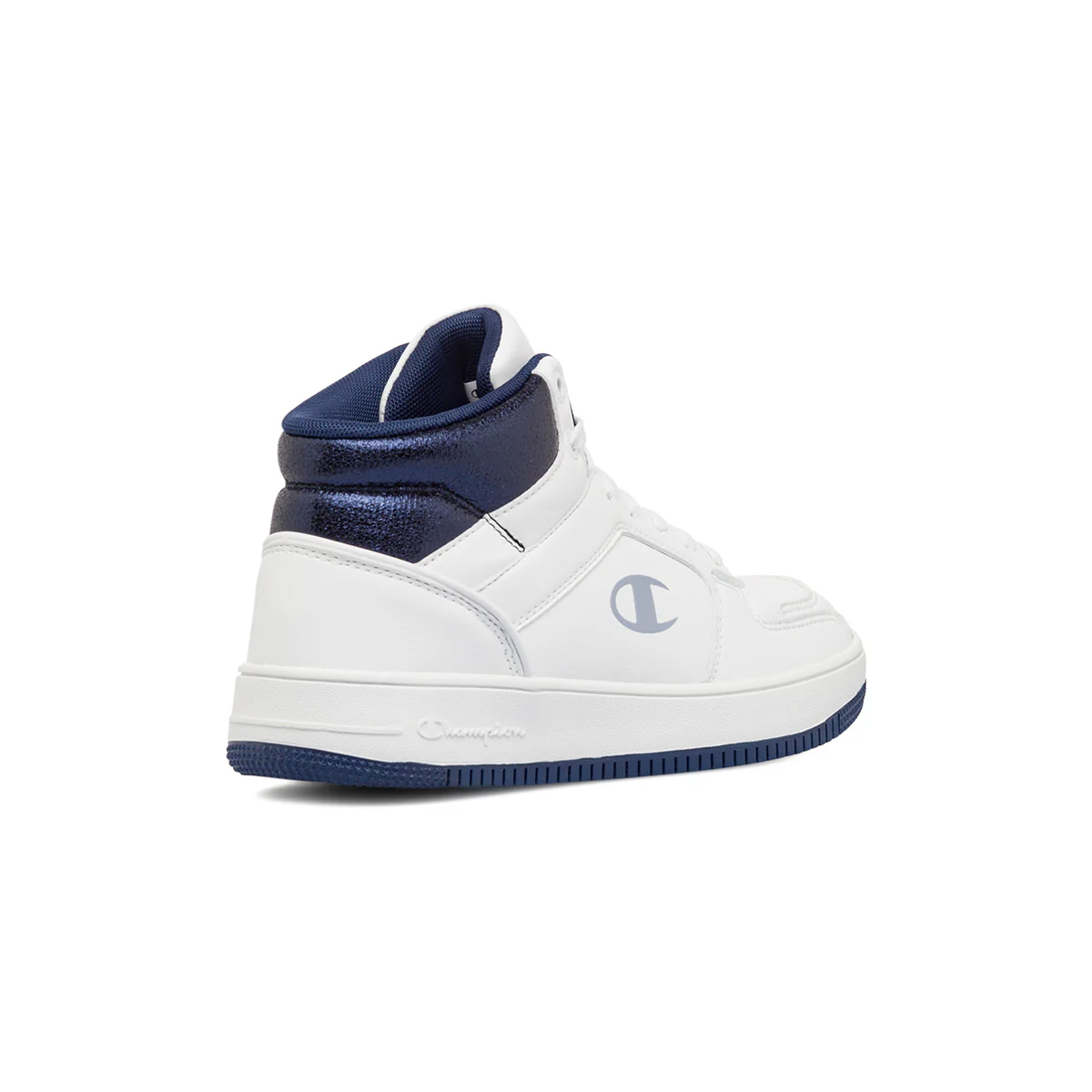 Sneakers alte da donna bianche con dettagli blu Champion Mid Foil - Image 3