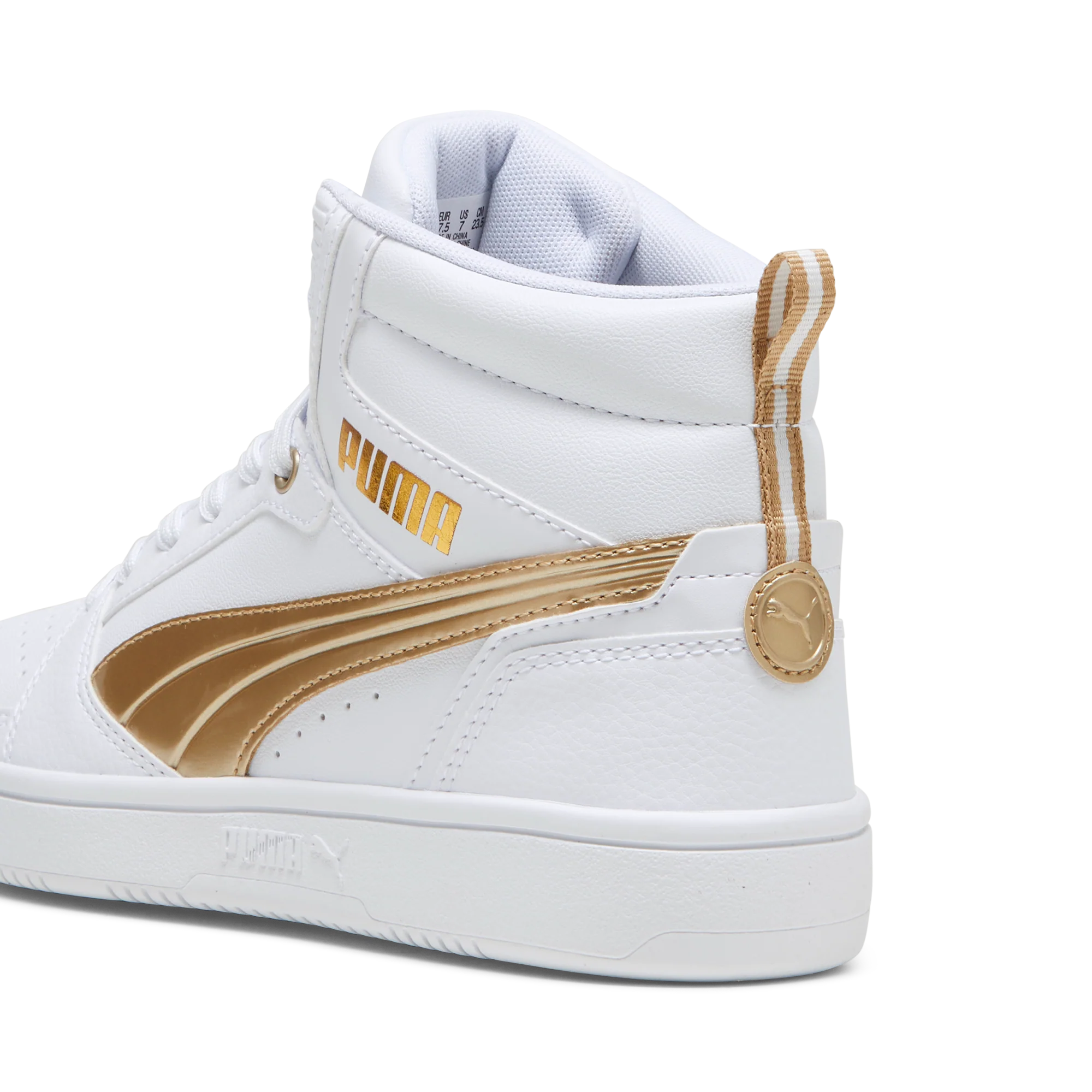 Sneakers alte da donna bianche con logo oro Puma Rebound v6 Metallic Dream - Image 3