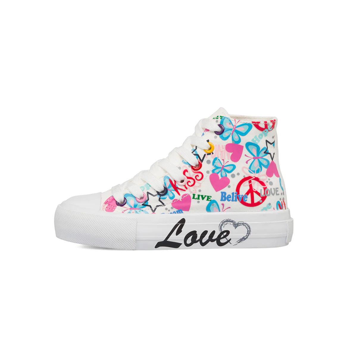 Sneakers alte da ragazza bianche con stampe e occhielli multicolore 10 Baci