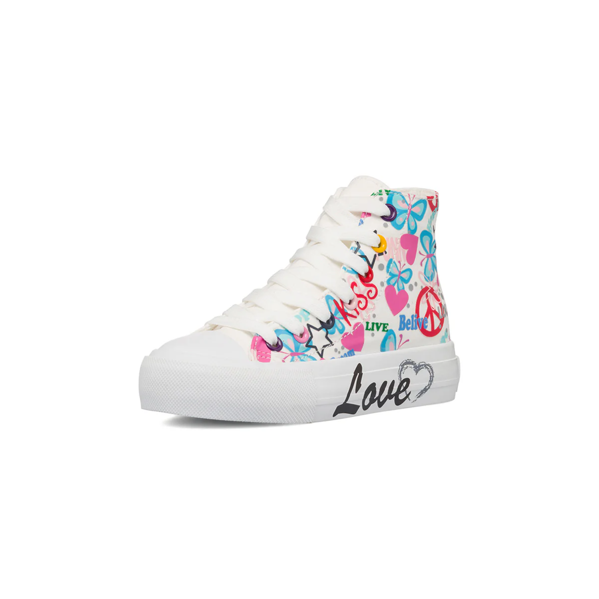 Sneakers alte da ragazza bianche con stampe e occhielli multicolore 10 Baci - Image 2