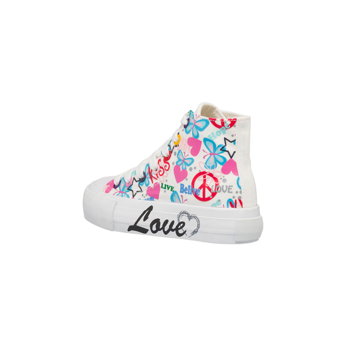 Sneakers alte da ragazza bianche con stampe e occhielli multicolore 10 Baci - Image 3