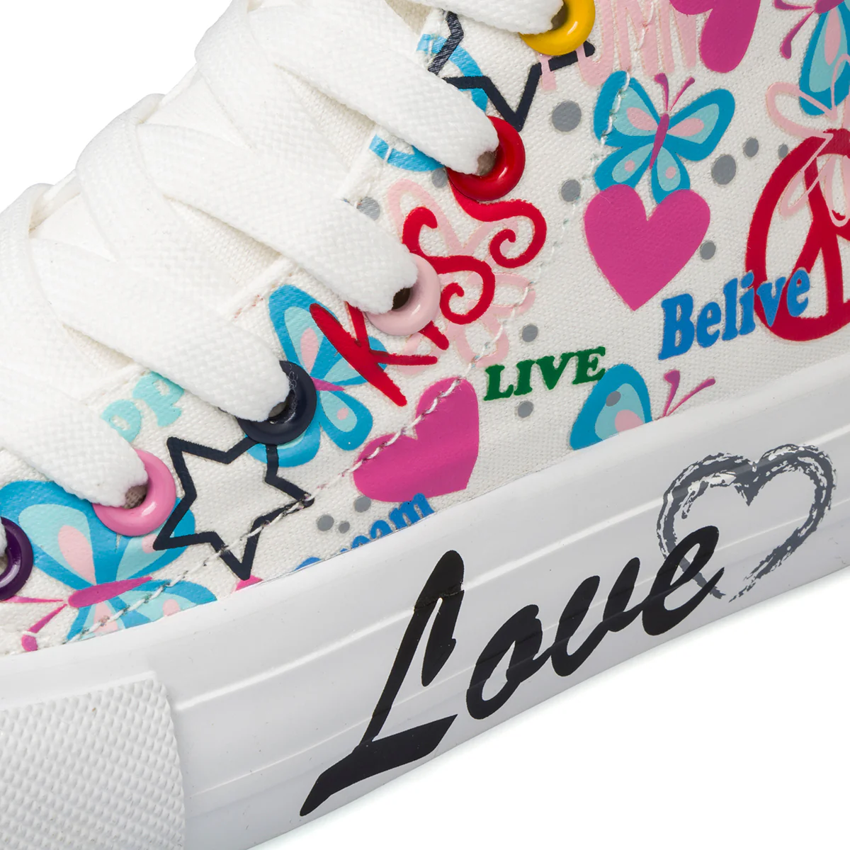 Sneakers alte da ragazza bianche con stampe e occhielli multicolore 10 Baci - Image 6
