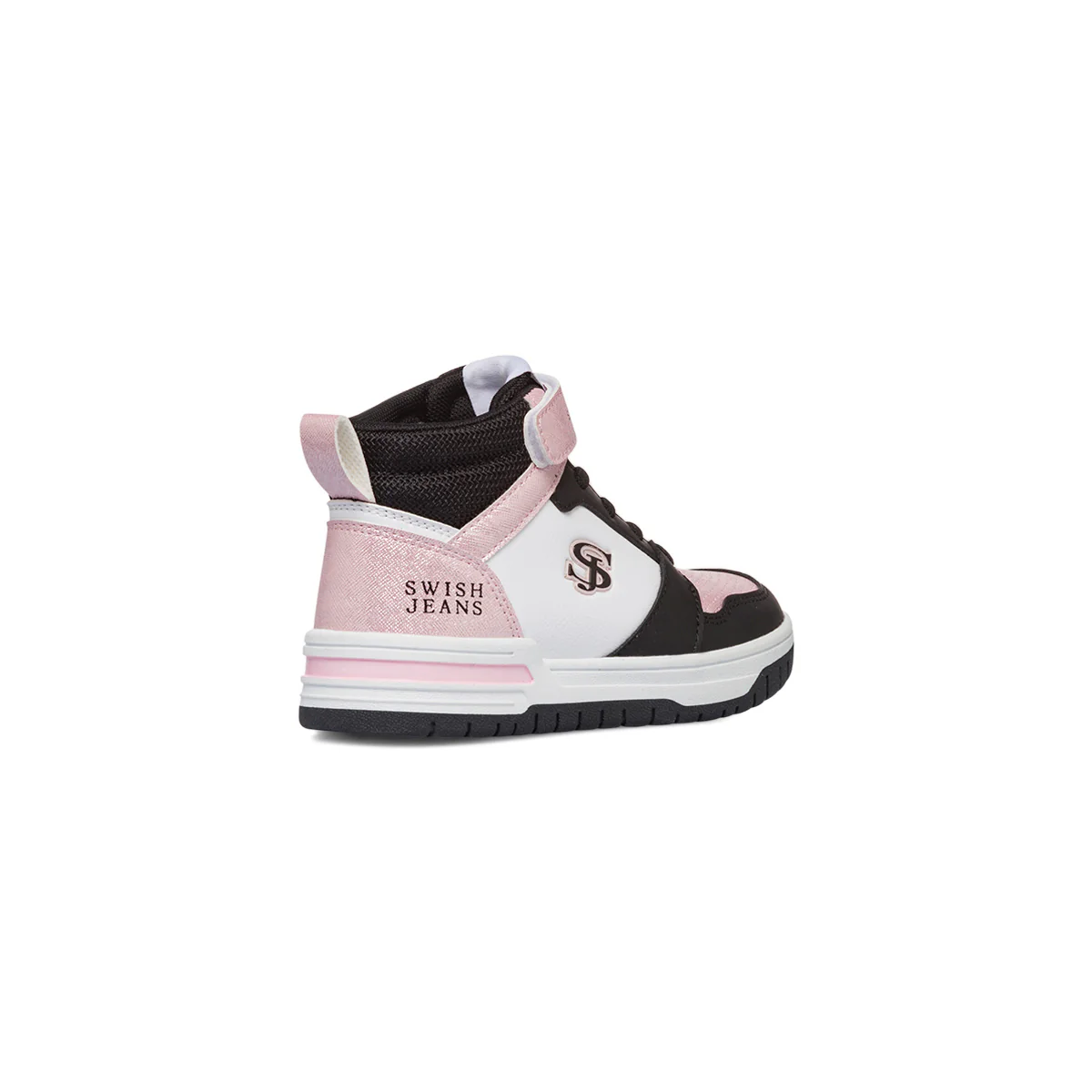 Sneakers alte da ragazza bianche e rosa con dettagli neri Swish Jeans - Image 3