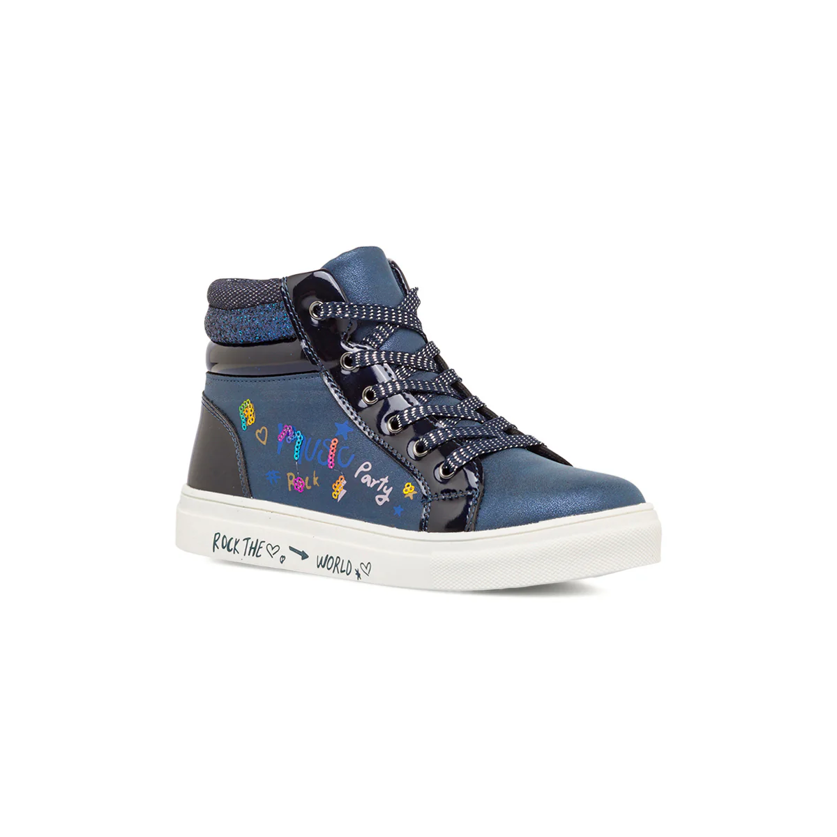Sneakers alte da ragazza blu navy con paillettes e glitter Le Scarpe di Alice - Image 2