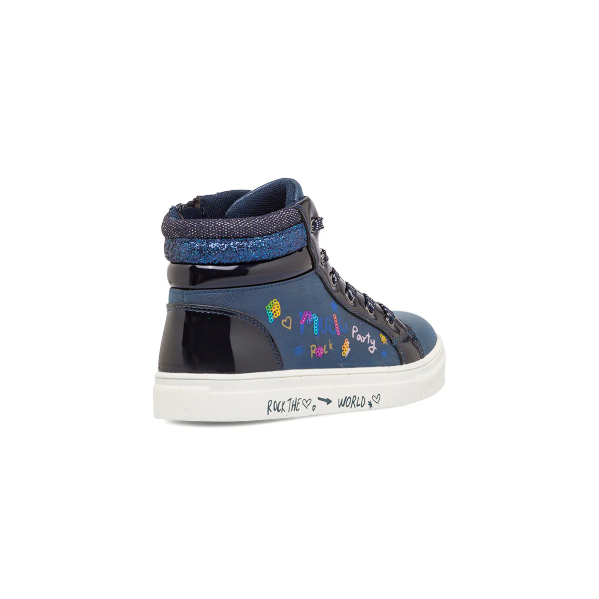 Sneakers alte da ragazza blu navy con paillettes e glitter Le Scarpe di Alice - Image 3