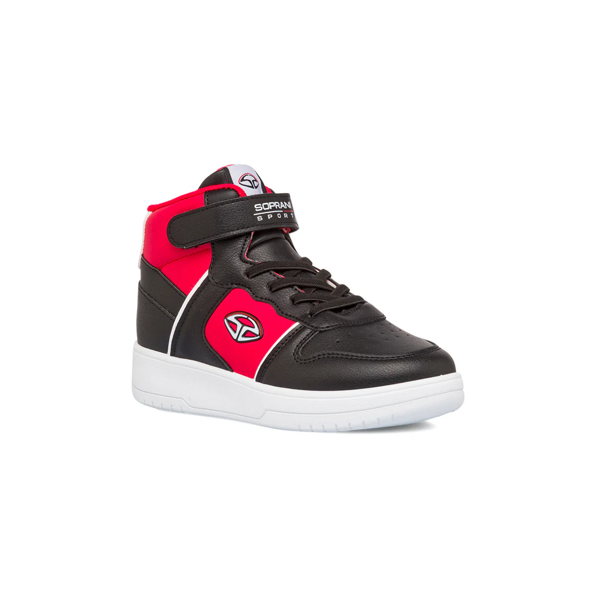Sneakers alte da ragazzo bianche con dettagli nere e rosse con logo Soprani Sport - Image 2