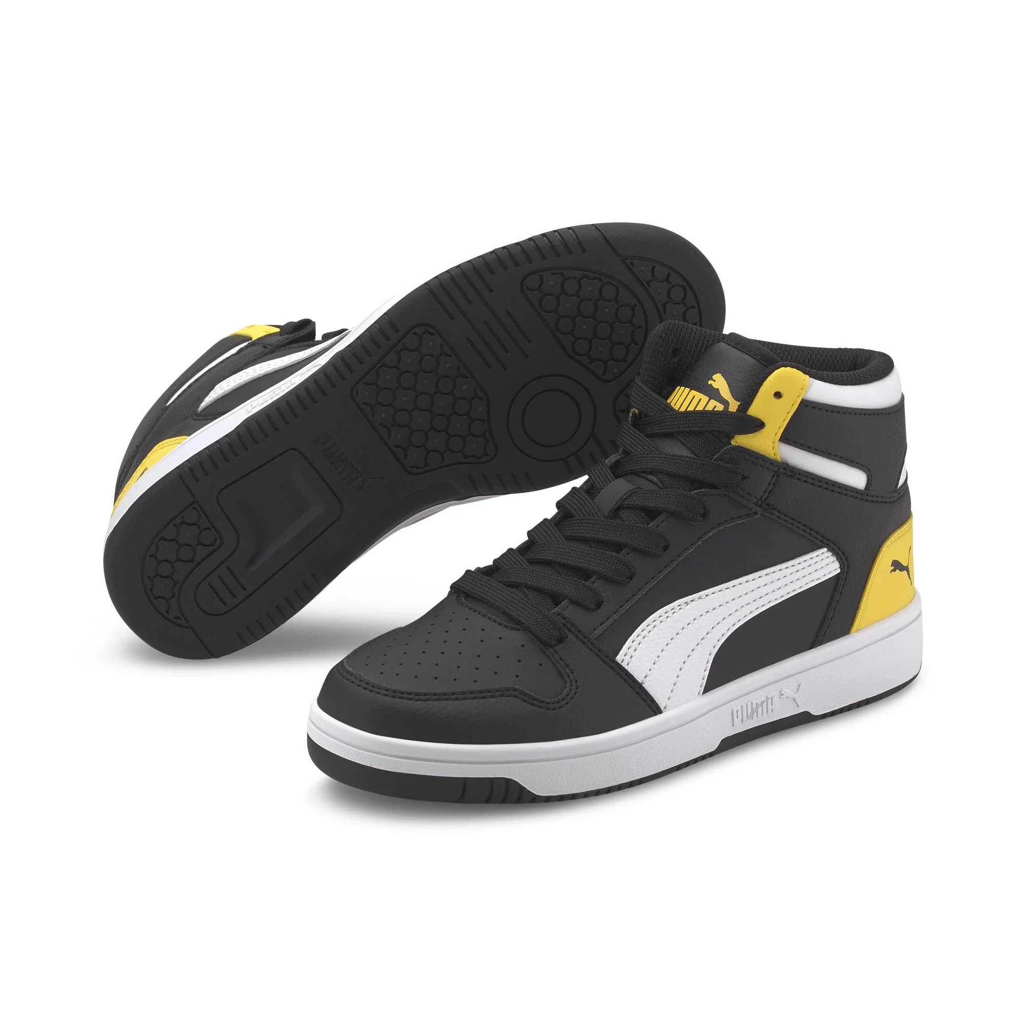 Sneakers alte da ragazzo nere con dettagli gialli Puma Rebound Layup SL Jr