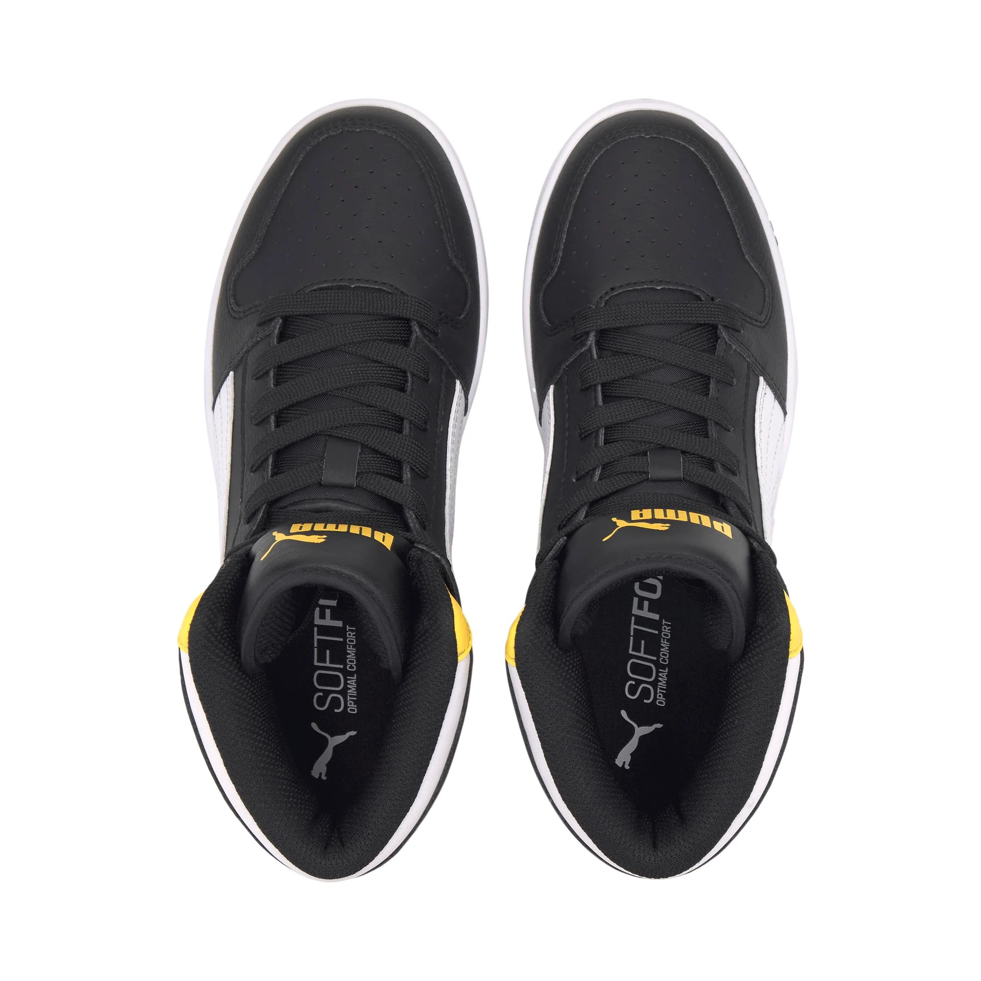 Sneakers alte da ragazzo nere con dettagli gialli Puma Rebound Layup SL Jr - Image 6