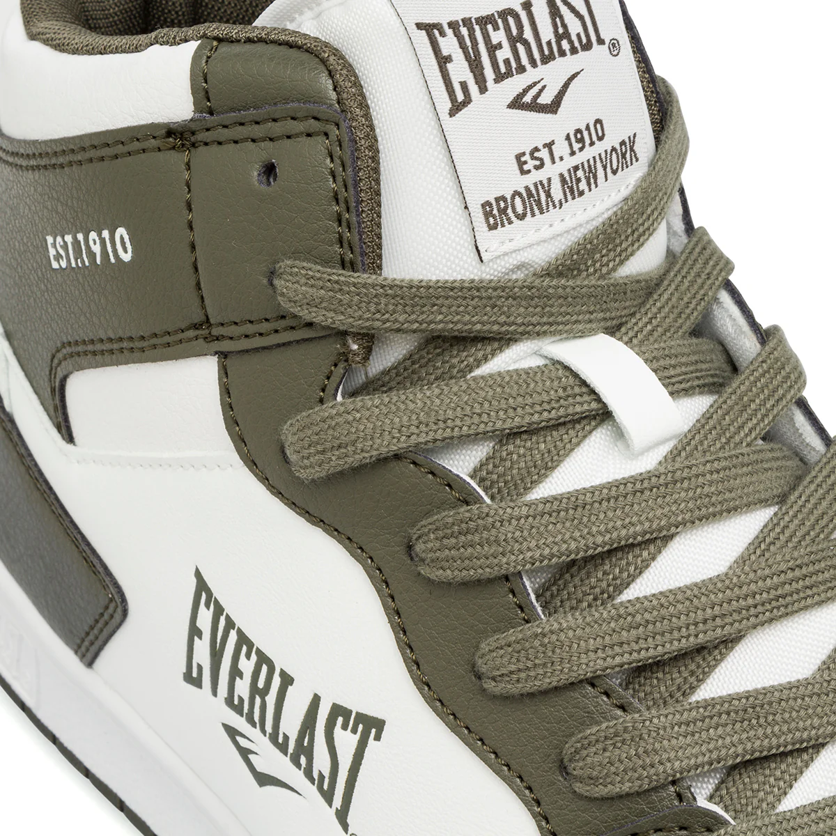 Sneakers alte da uomo bianche e verde militare con logo Everlast - Image 5